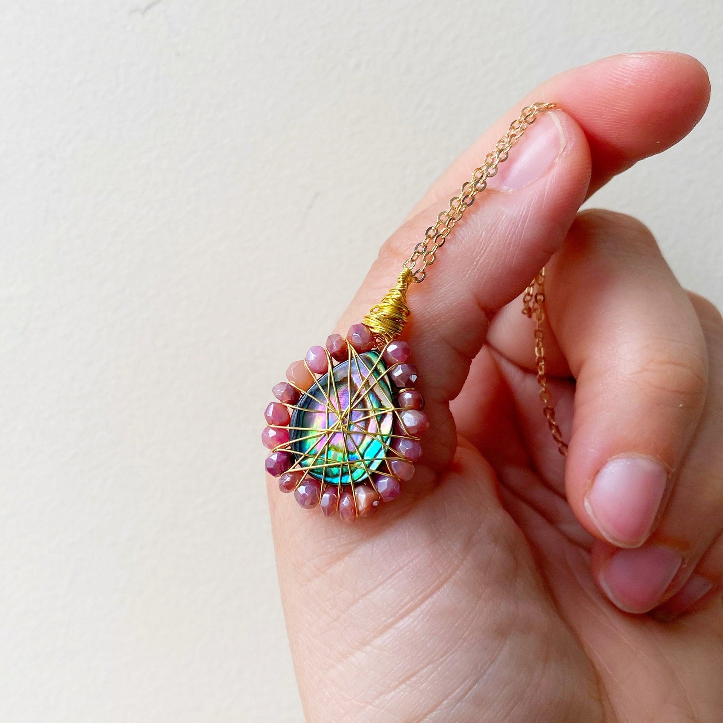 Red Moonstone and abalone Necklace