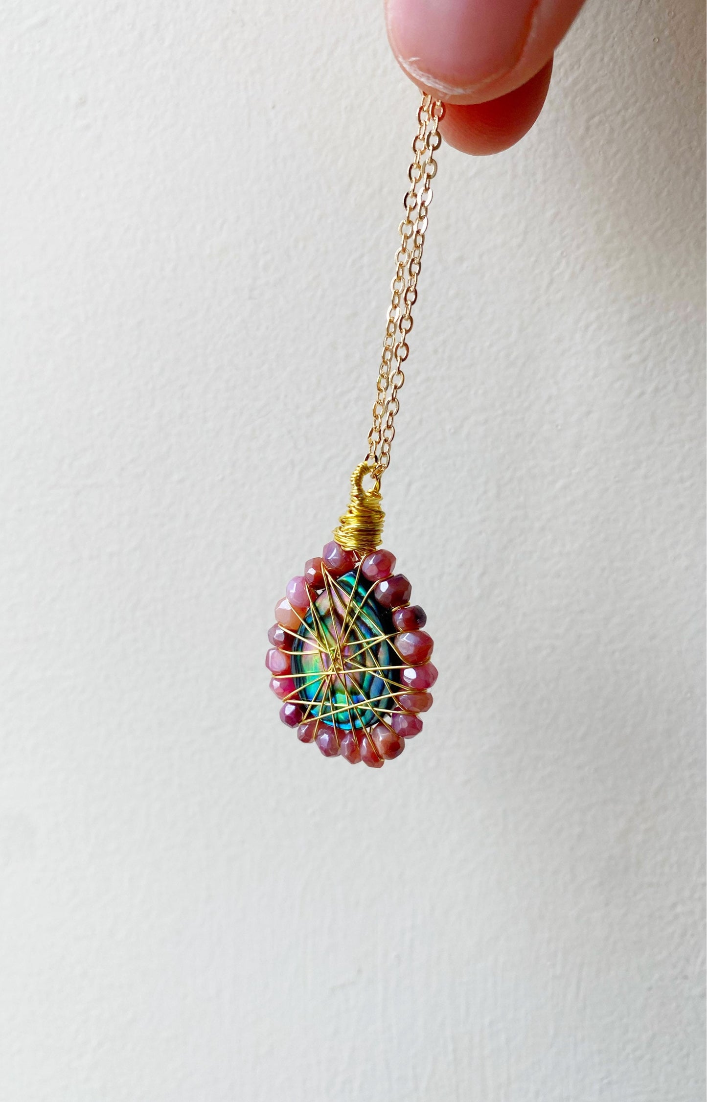 Red Moonstone and abalone Necklace