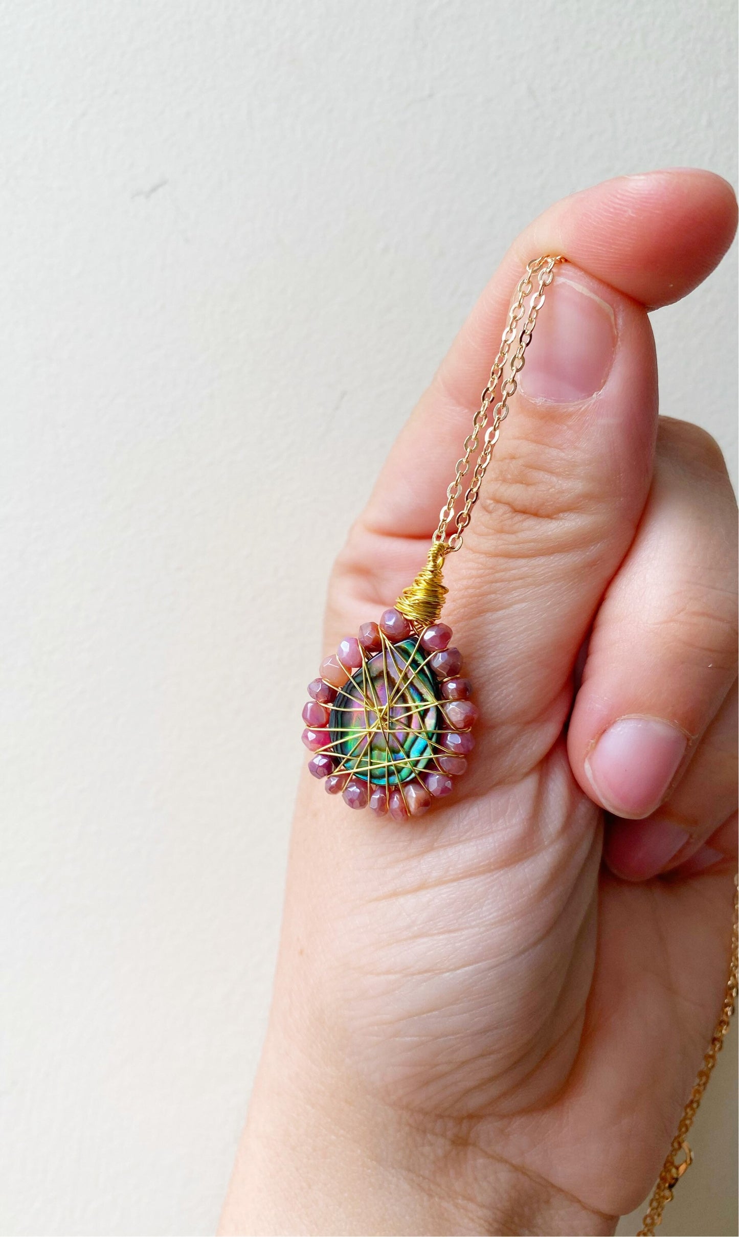 Red Moonstone and abalone Necklace