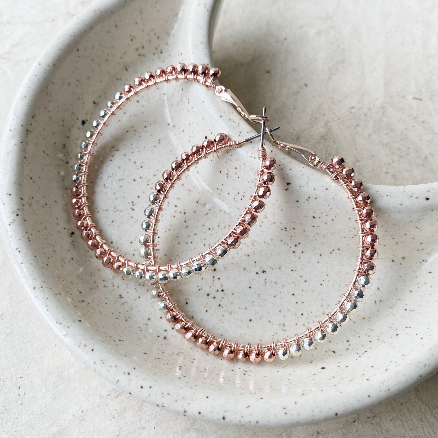 Pyrite Rose Gold Statement Hoop Earrings