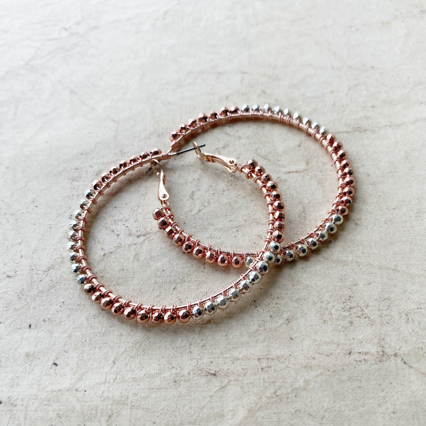 Pyrite Rose Gold Statement Hoop Earrings