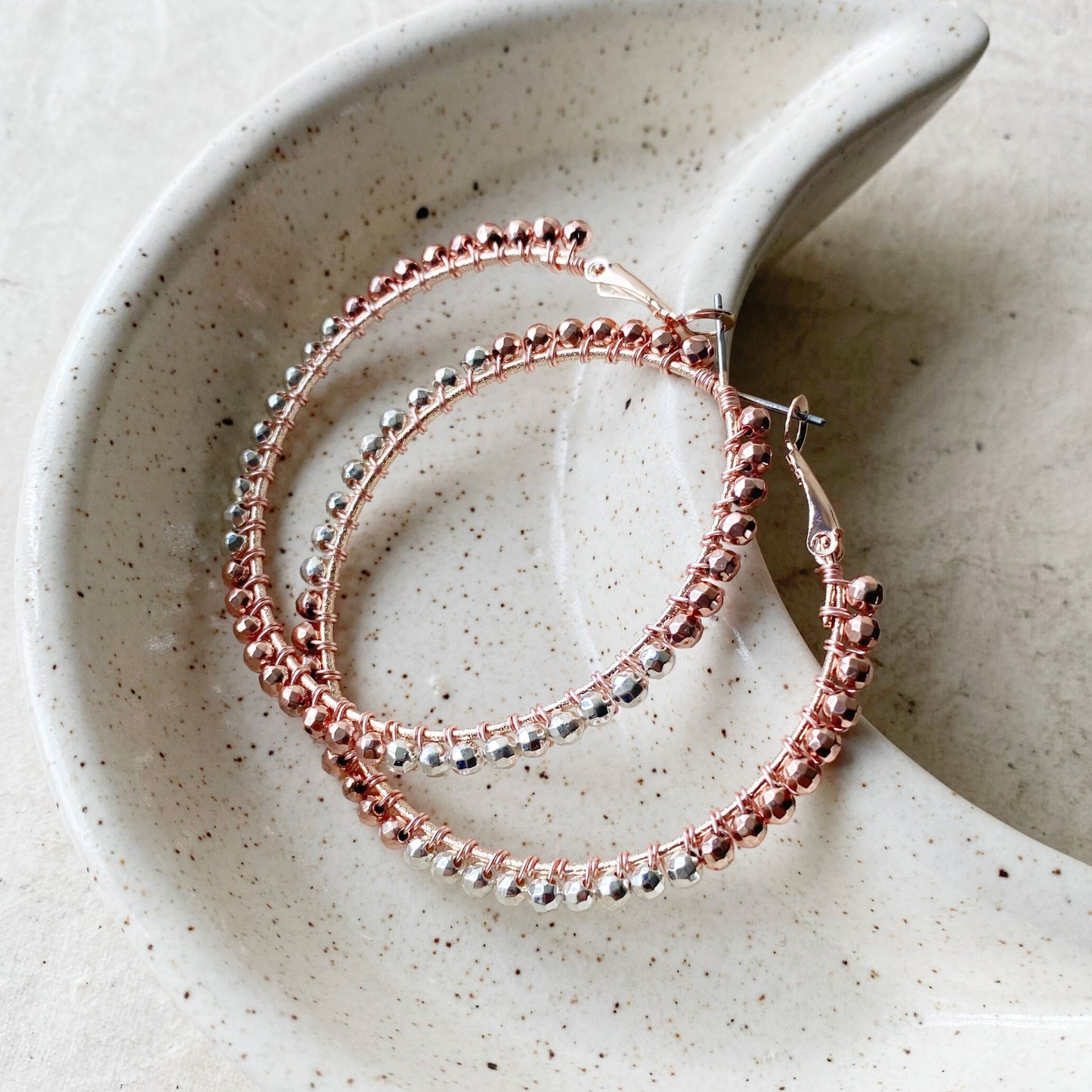 Pyrite Rose Gold Statement Hoop Earrings