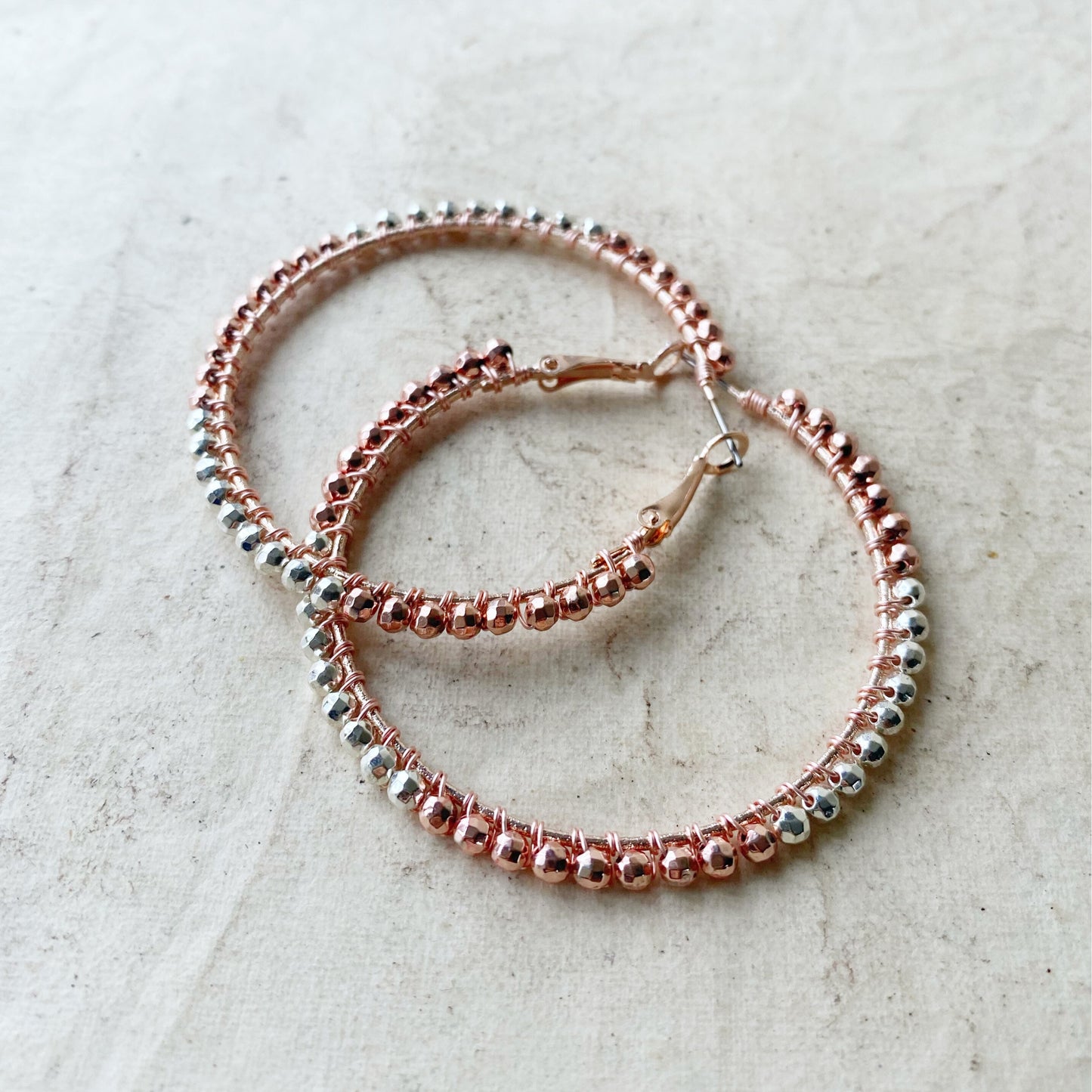 Pyrite Rose Gold Statement Hoop Earrings