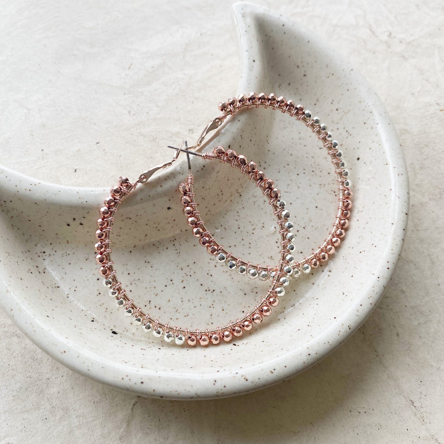 Pyrite Rose Gold Statement Hoop Earrings