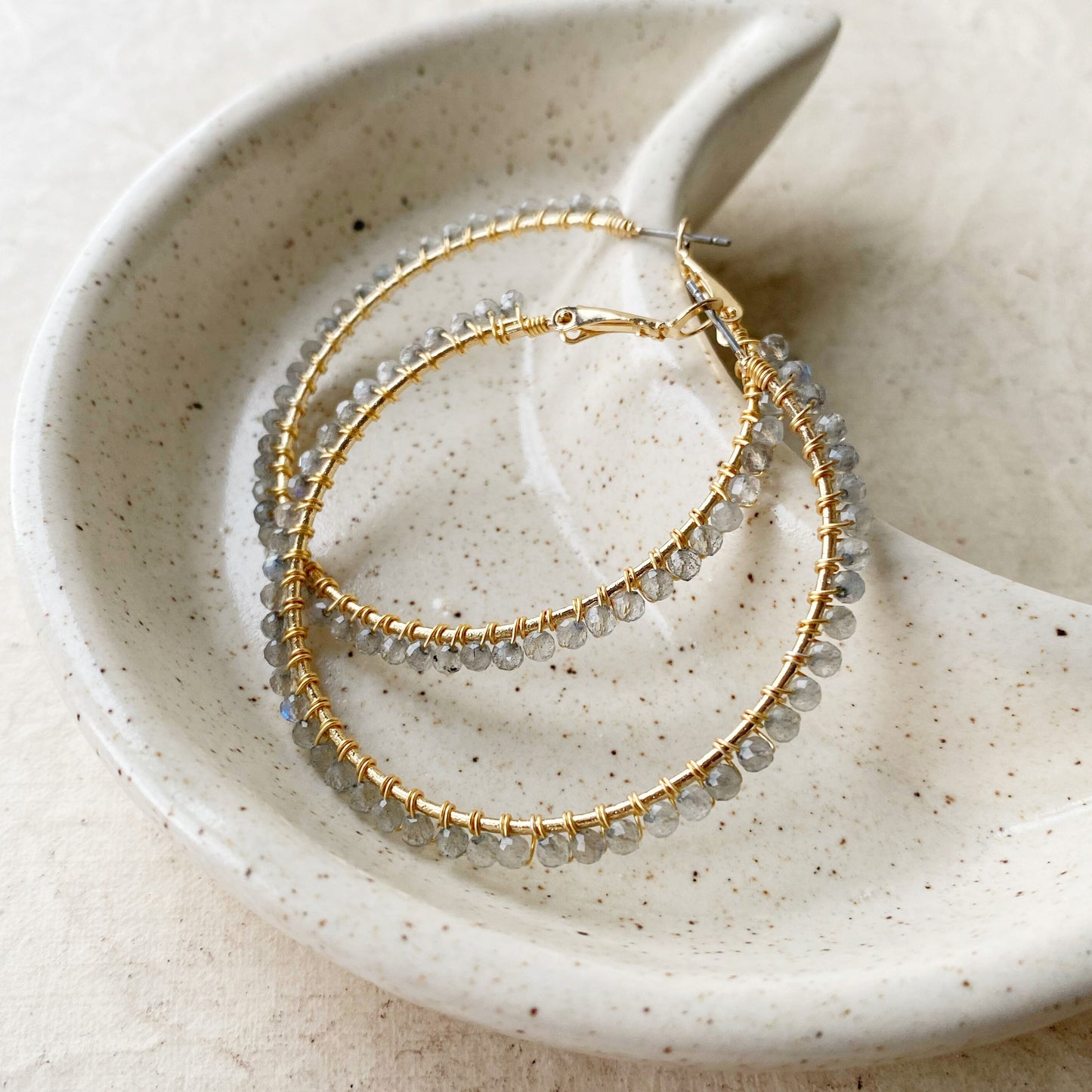 Labradorite statement hoop earrings