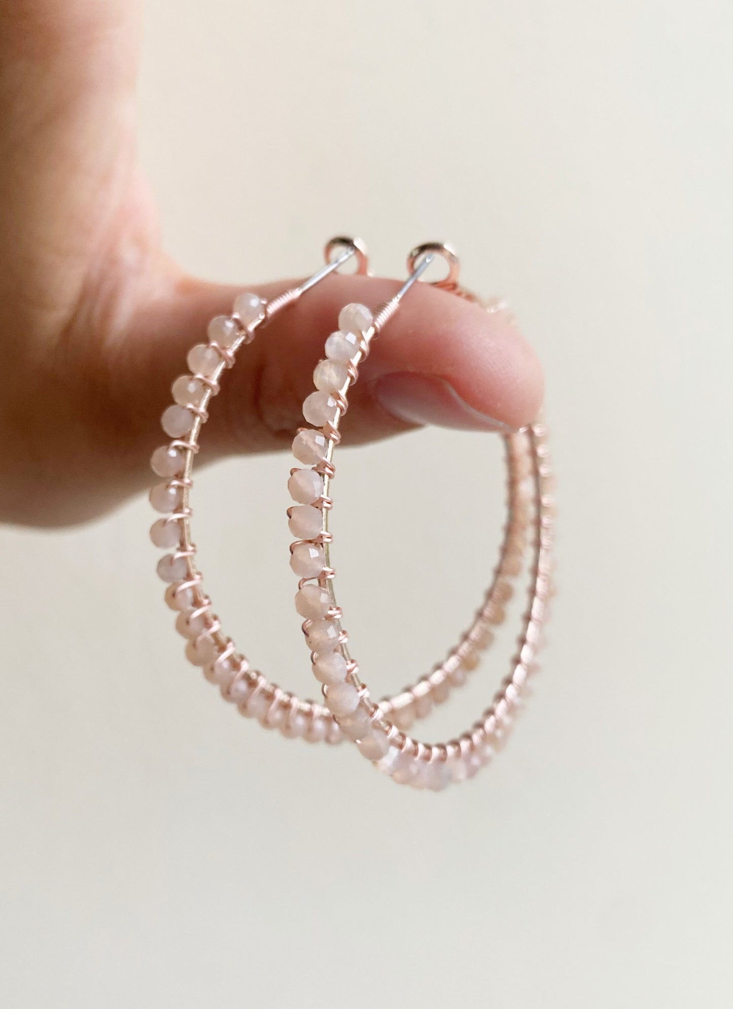 Peach Moonstone and Rose Gold Earrings
