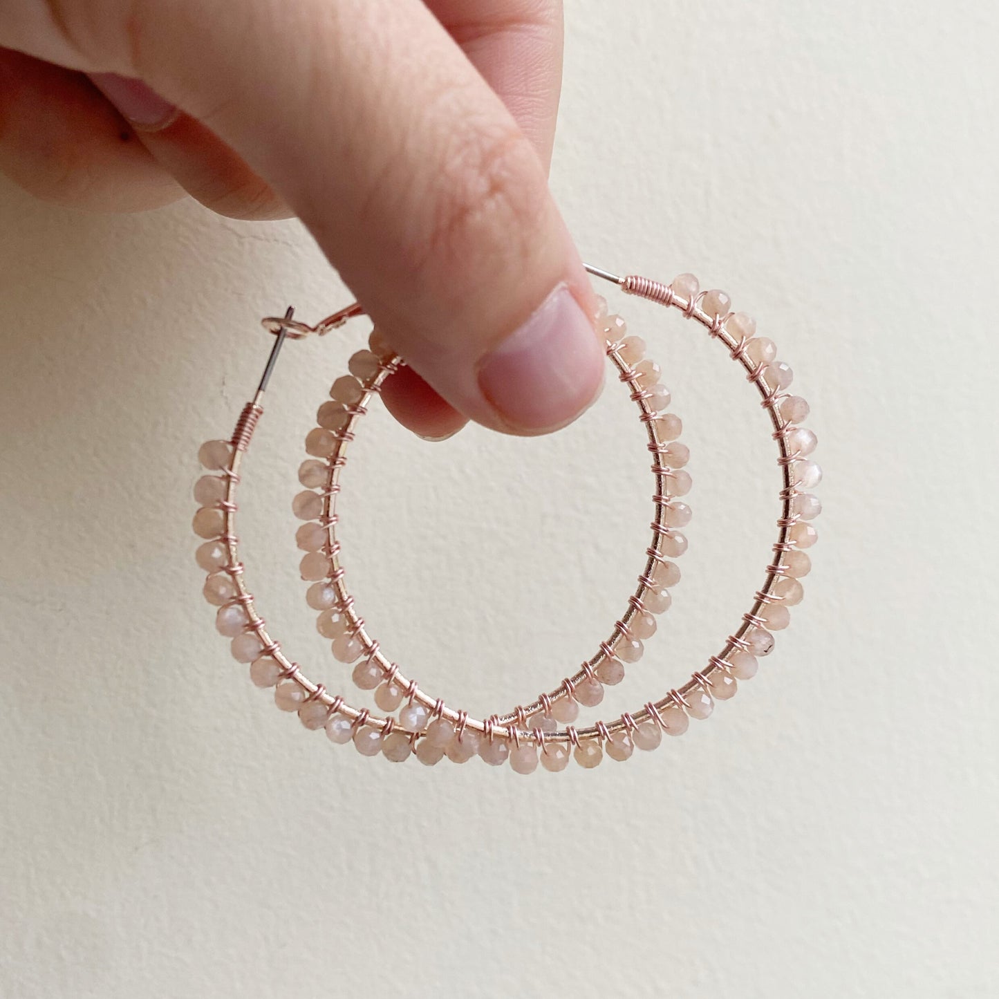 Peach Moonstone and Rose Gold Earrings