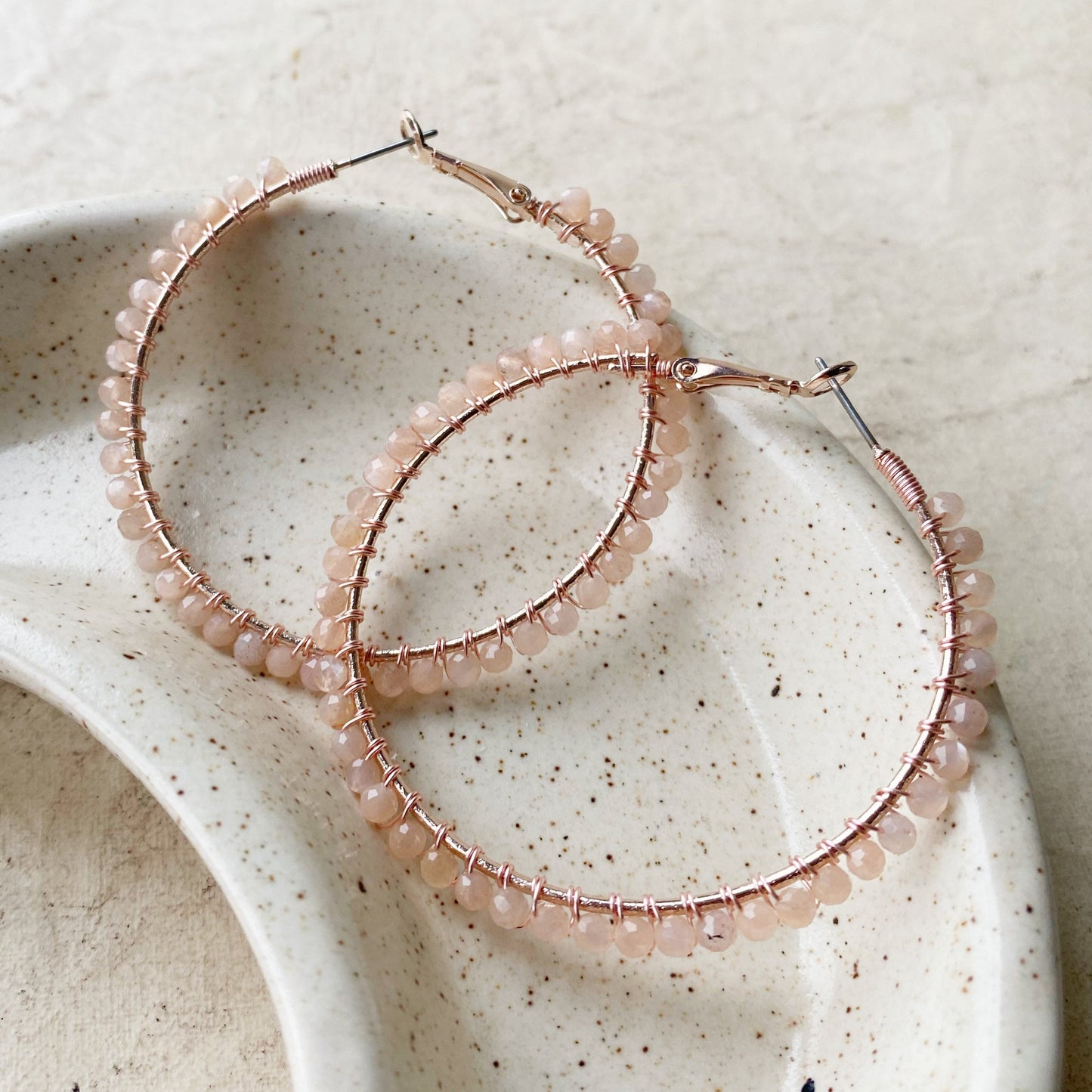 Peach Moonstone and Rose Gold Earrings