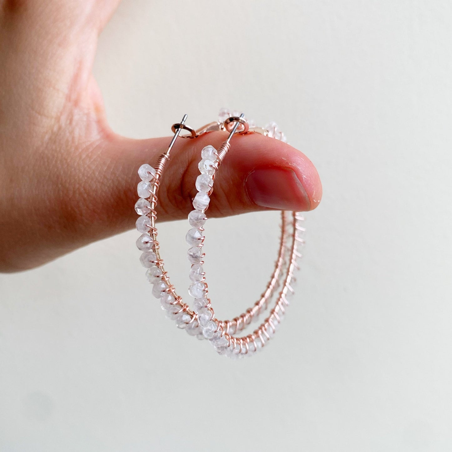 Rose Quartz Statement Hoop Earrings