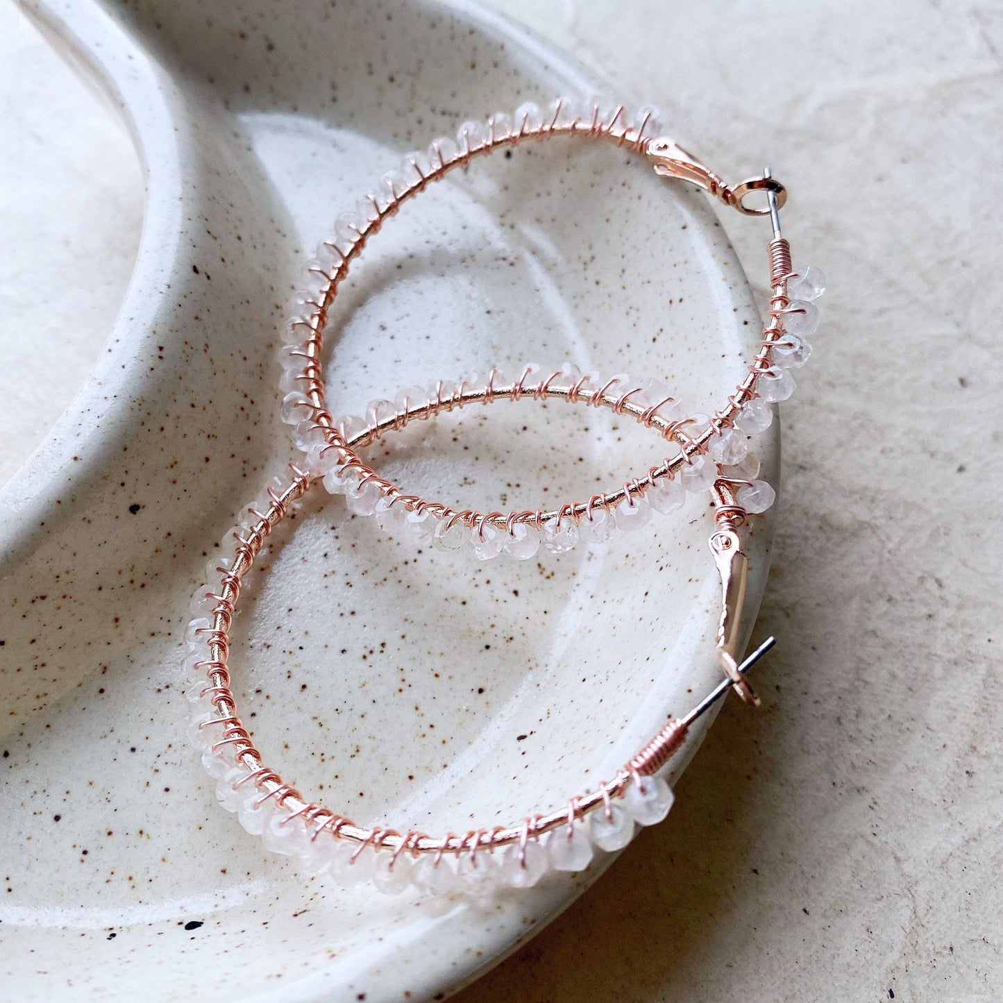 Rose Quartz Statement Hoop Earrings