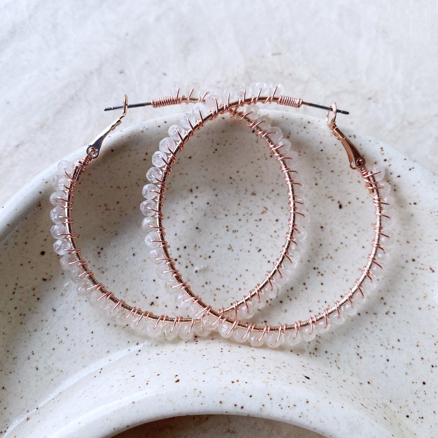 Rose Quartz Statement Hoop Earrings