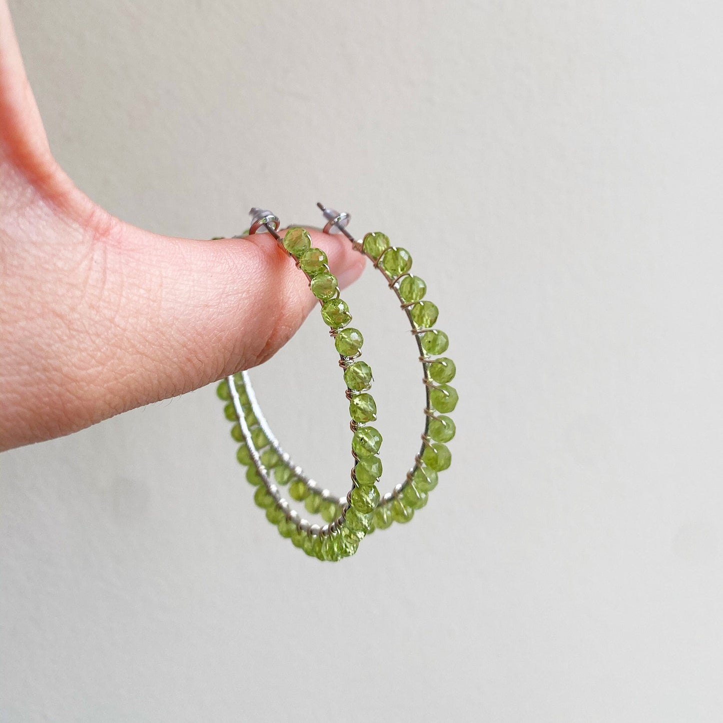 Peridot crystal statement hoop earrings