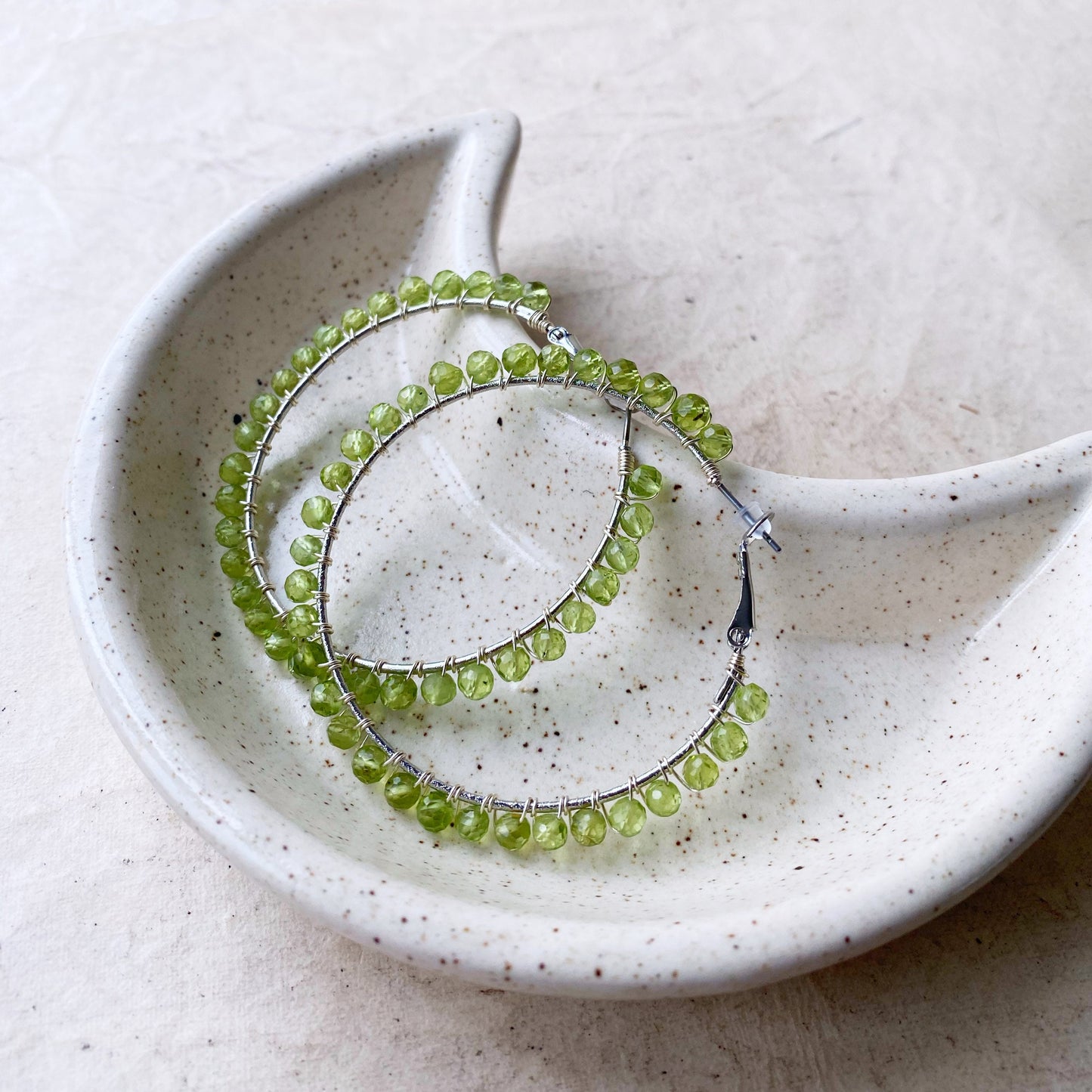 Peridot crystal statement hoop earrings