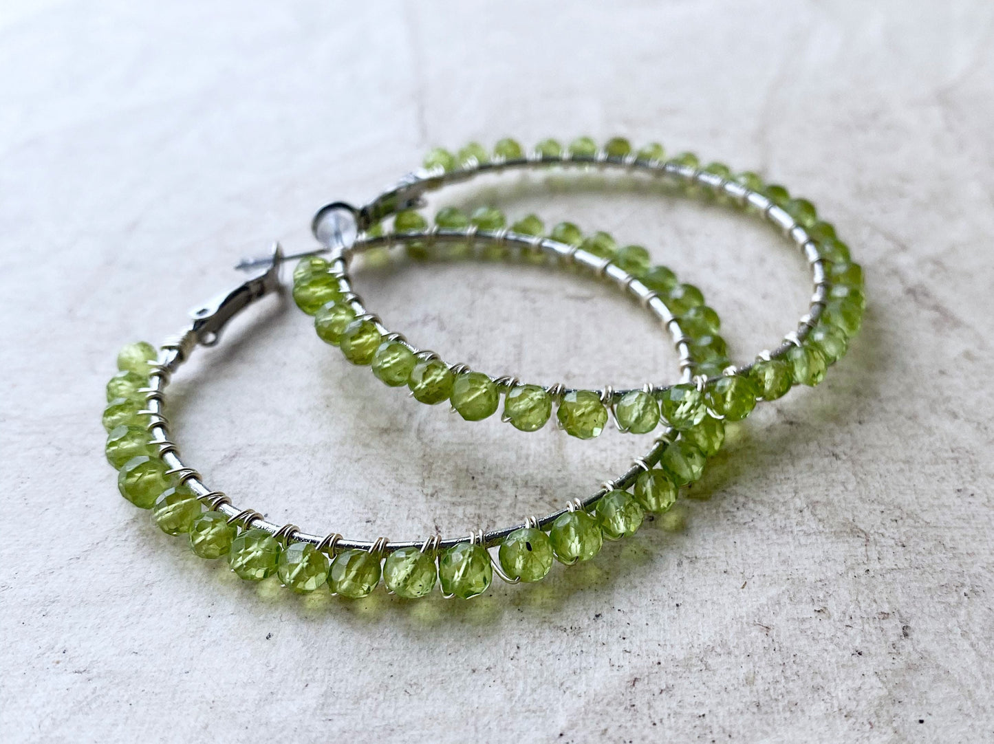 Peridot crystal statement hoop earrings
