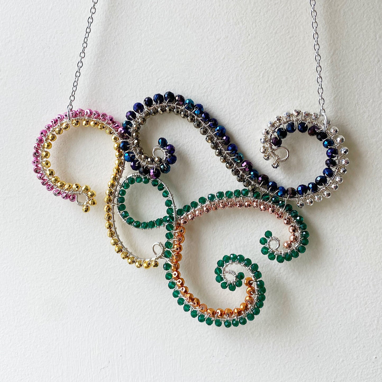Rainbow Crystal Statement Swirl Necklace