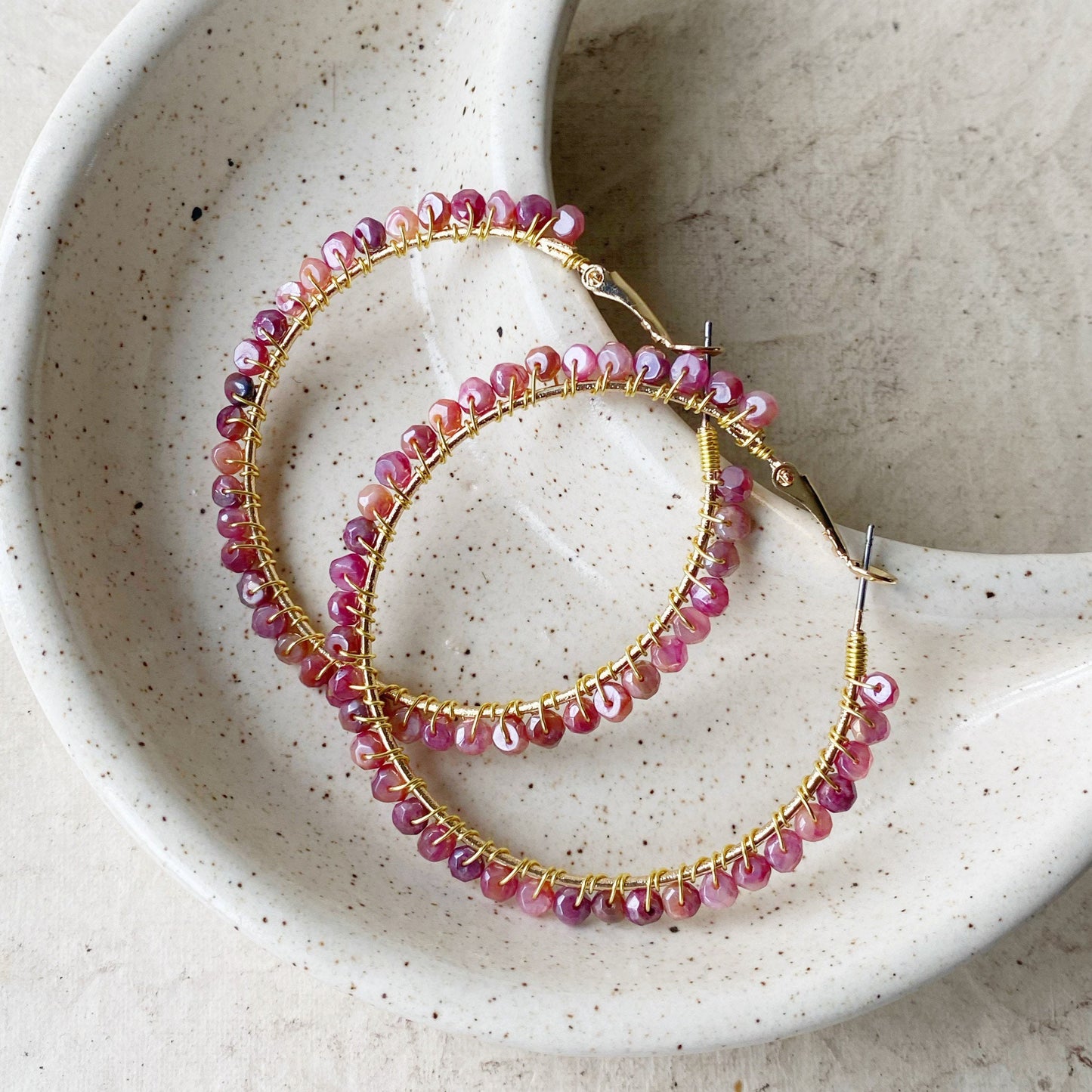 Red Moonstone Statement Hoop Earrings