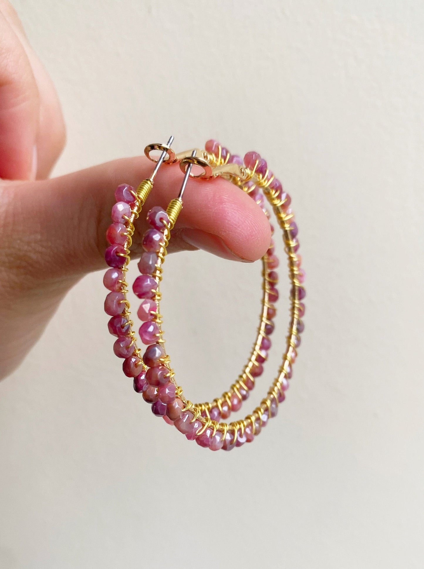 Red Moonstone Statement Hoop Earrings