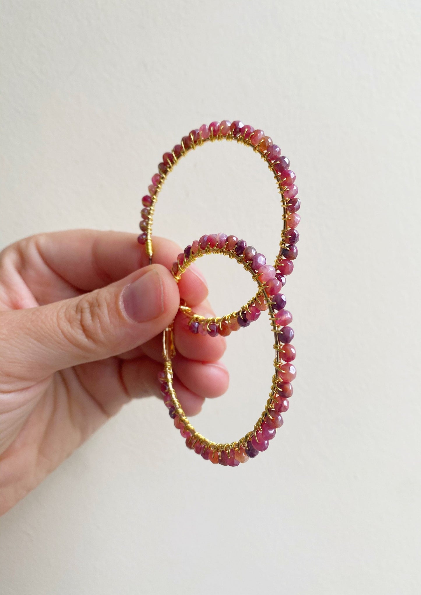 Red Moonstone Statement Hoop Earrings