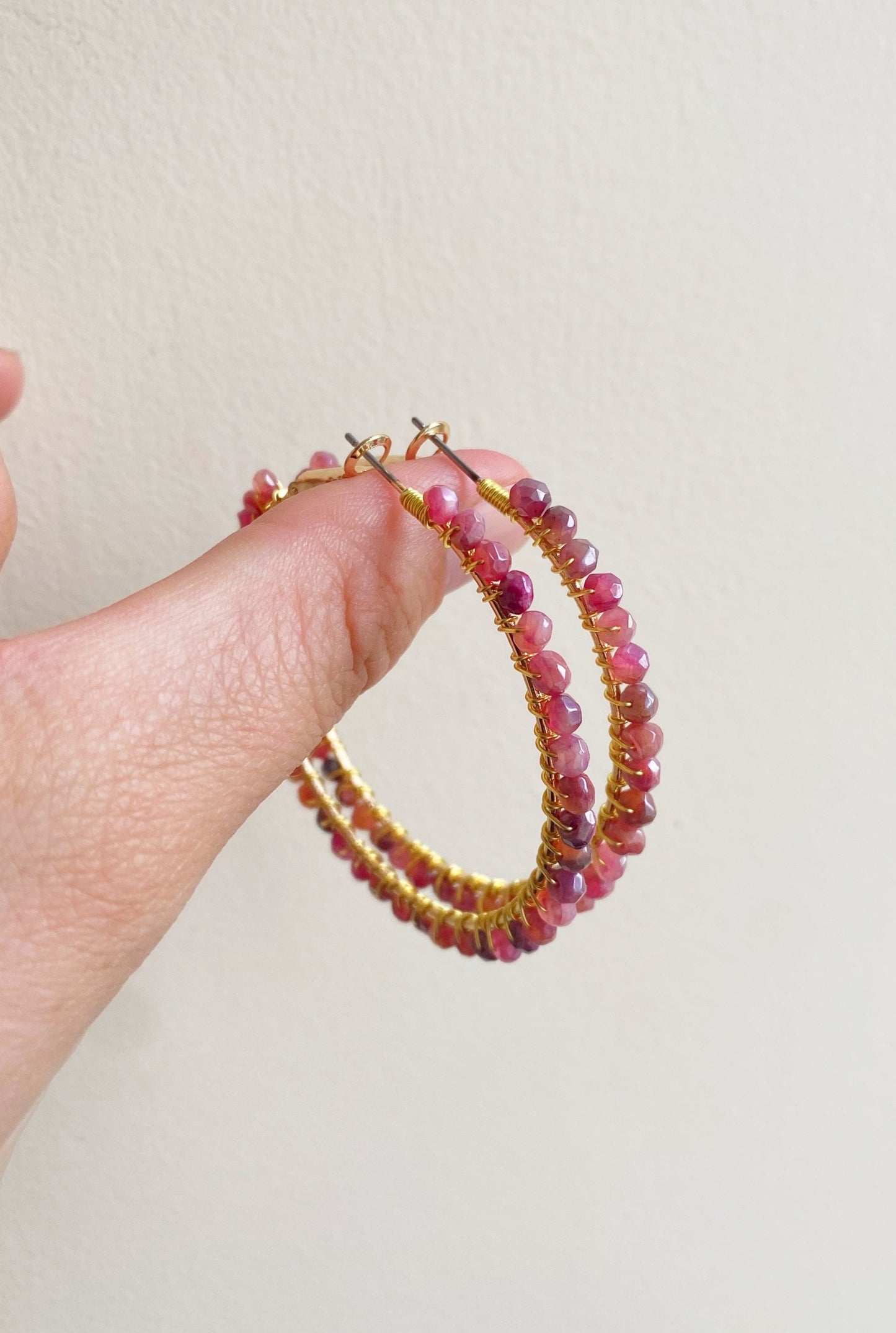 Red Moonstone Statement Hoop Earrings