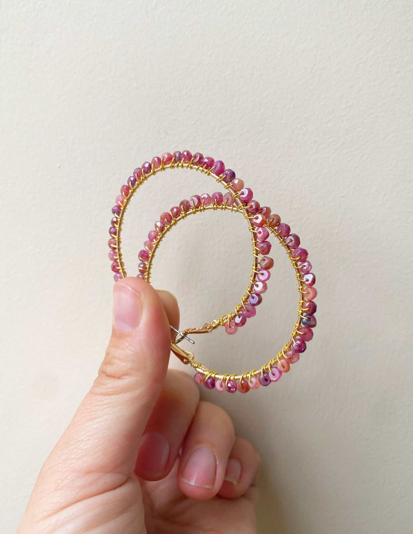 Red Moonstone Statement Hoop Earrings