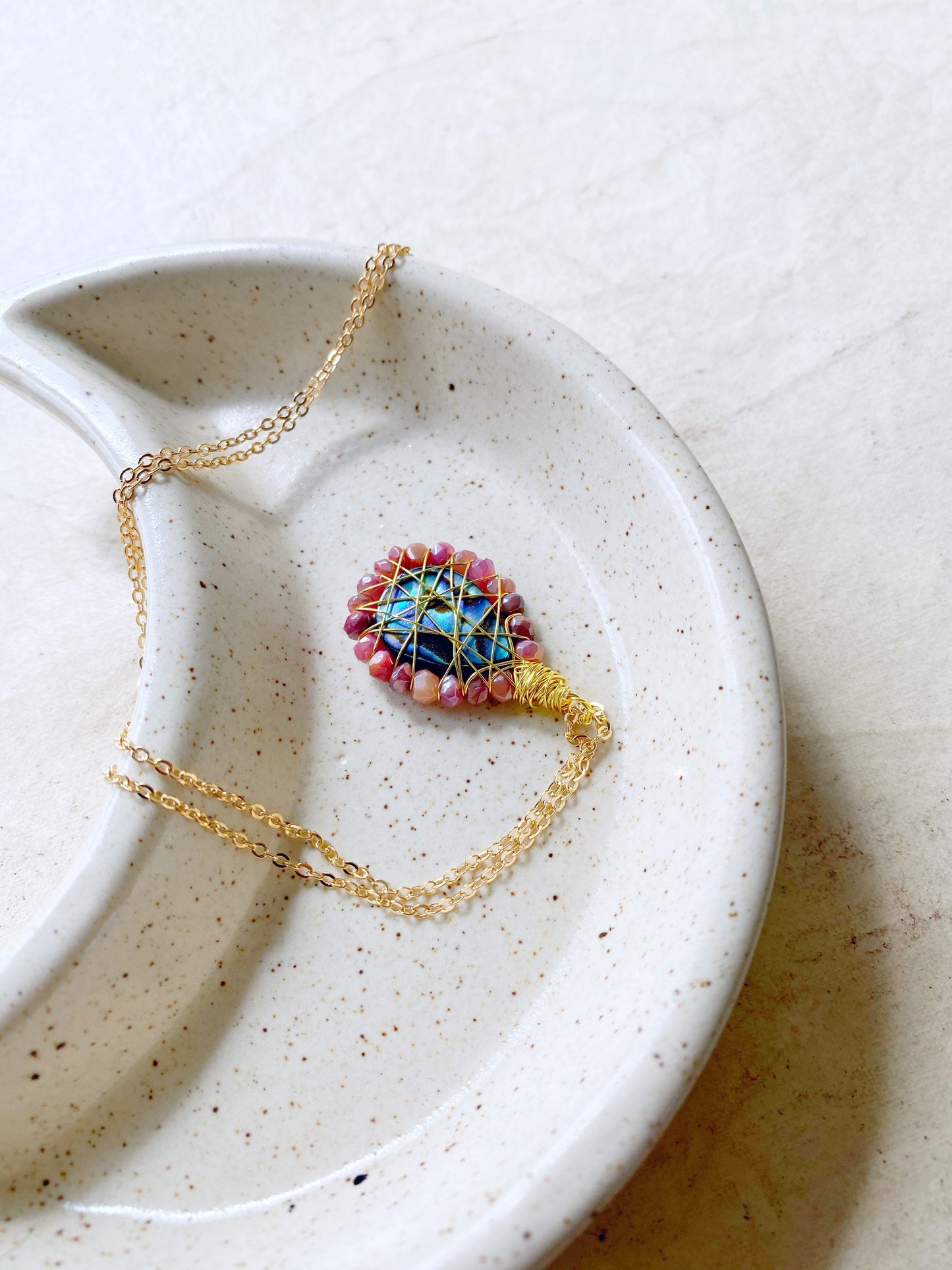 Red Moonstone and abalone Necklace