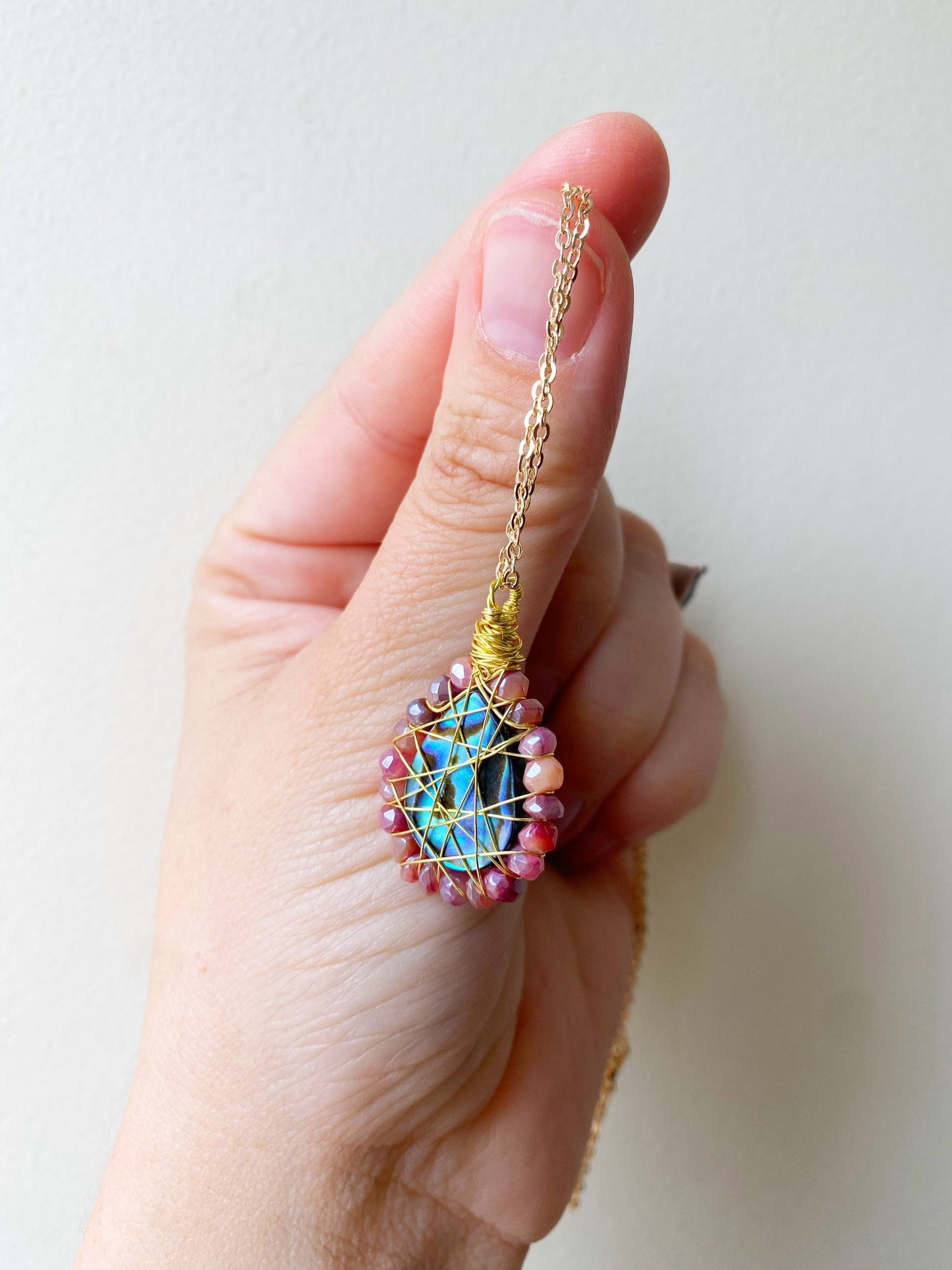 Red Moonstone and abalone Necklace