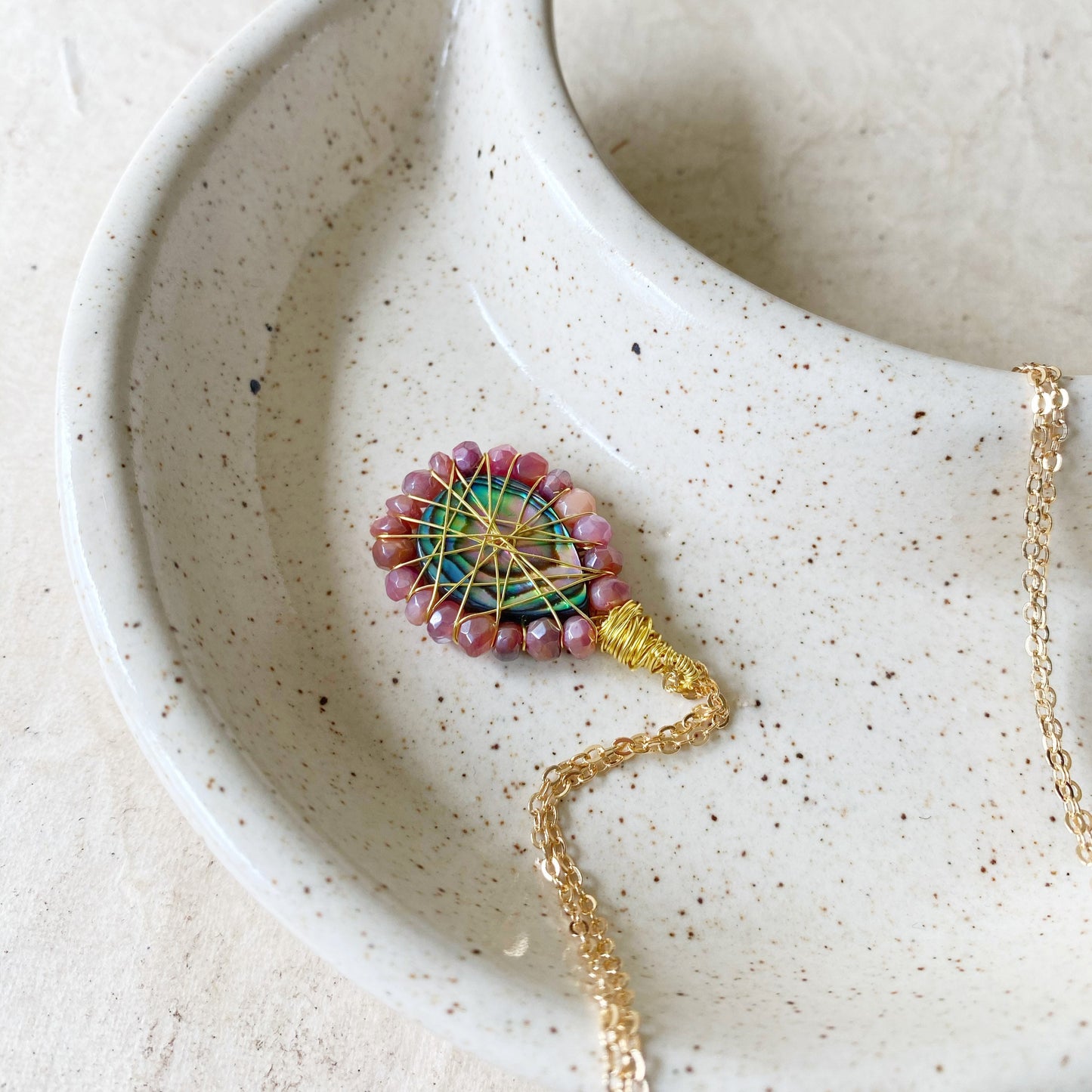 Red Moonstone and abalone Necklace