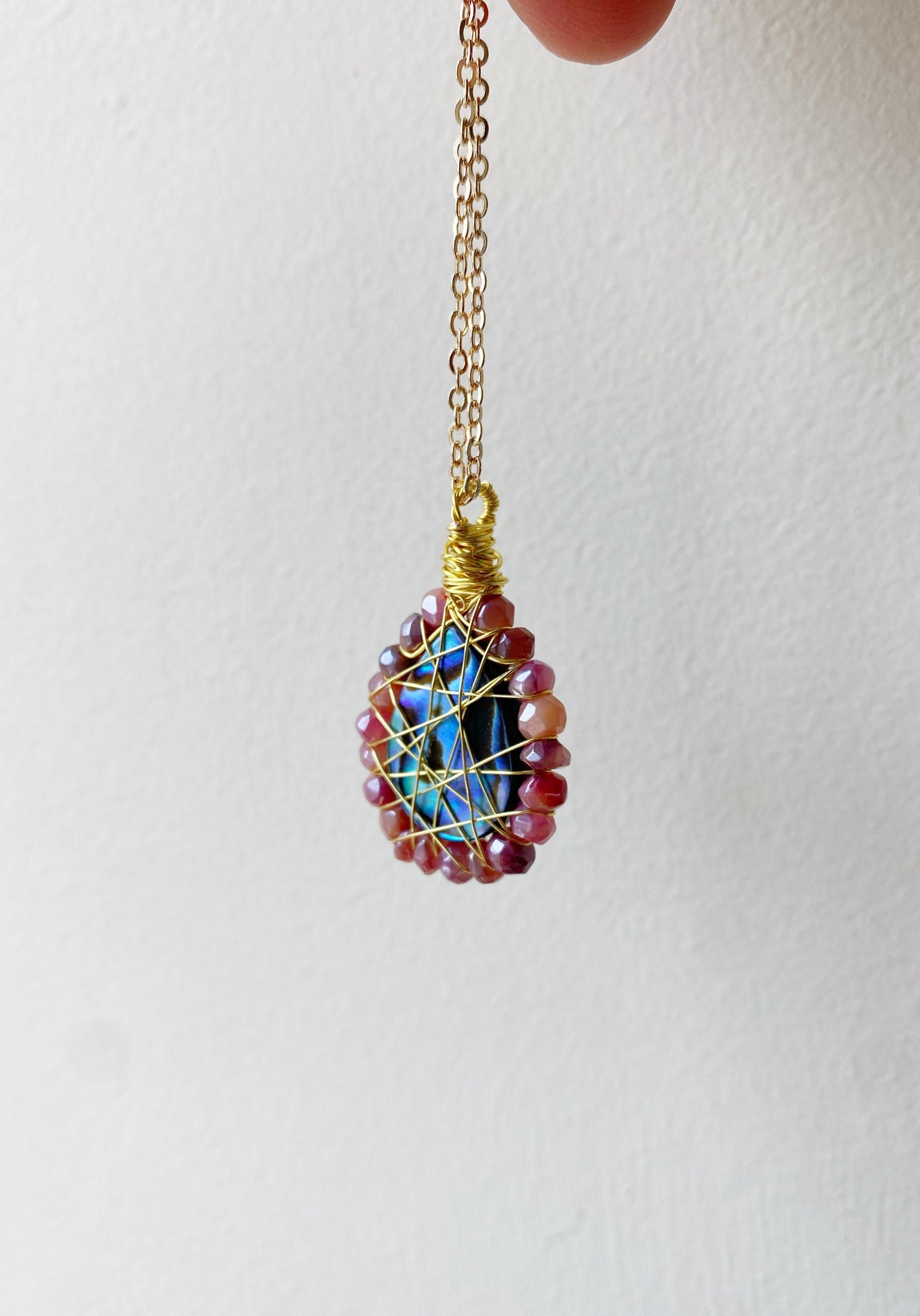 Red Moonstone and abalone Necklace