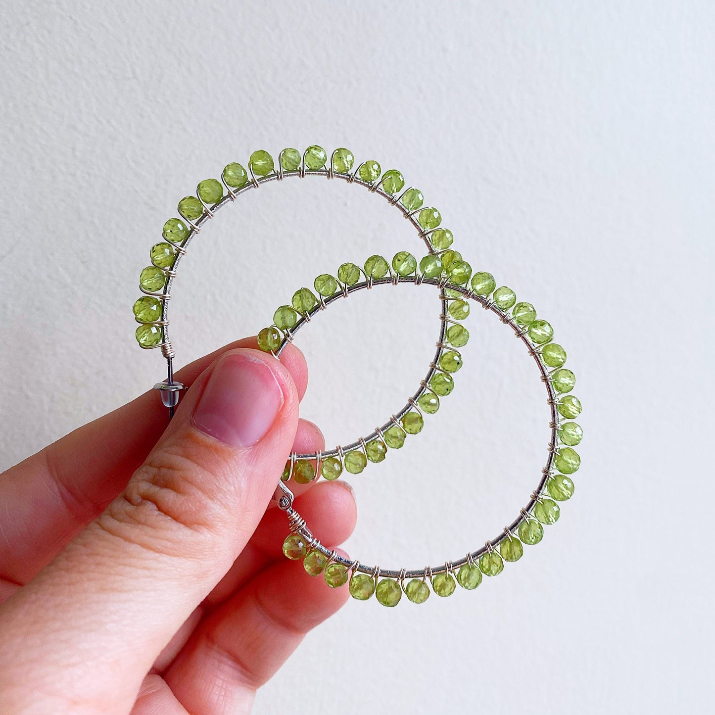Peridot crystal statement hoop earrings