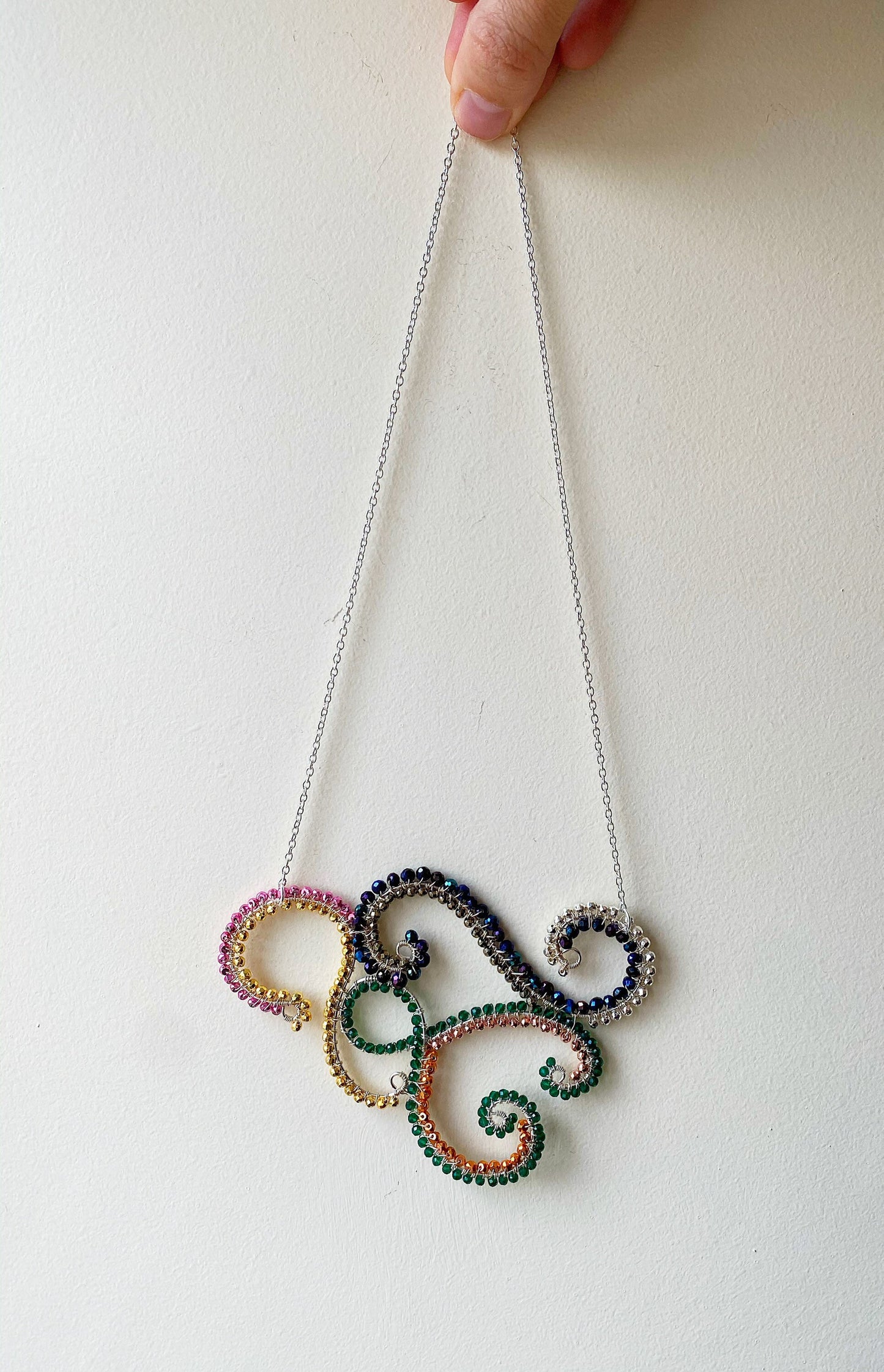 Rainbow Crystal Statement Swirl Necklace