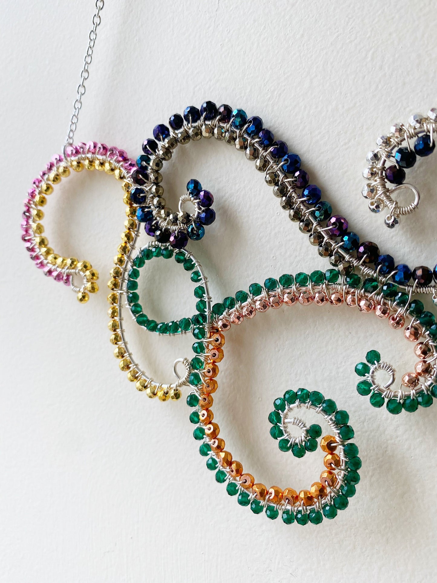 Rainbow Crystal Statement Swirl Necklace