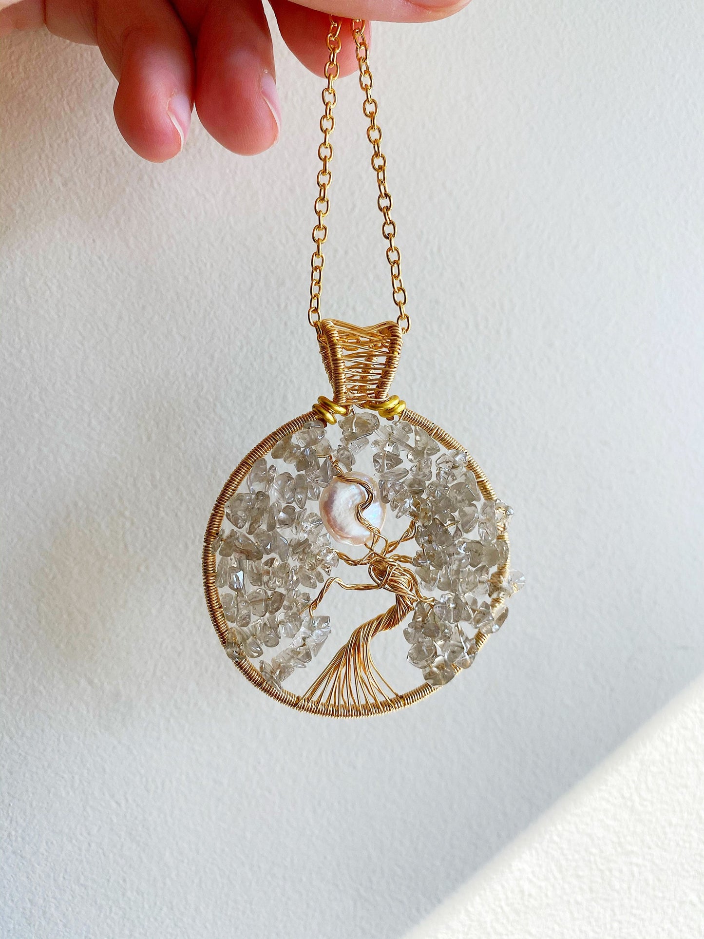 Smokey Quartz Full Moon Tree of Life Necklace