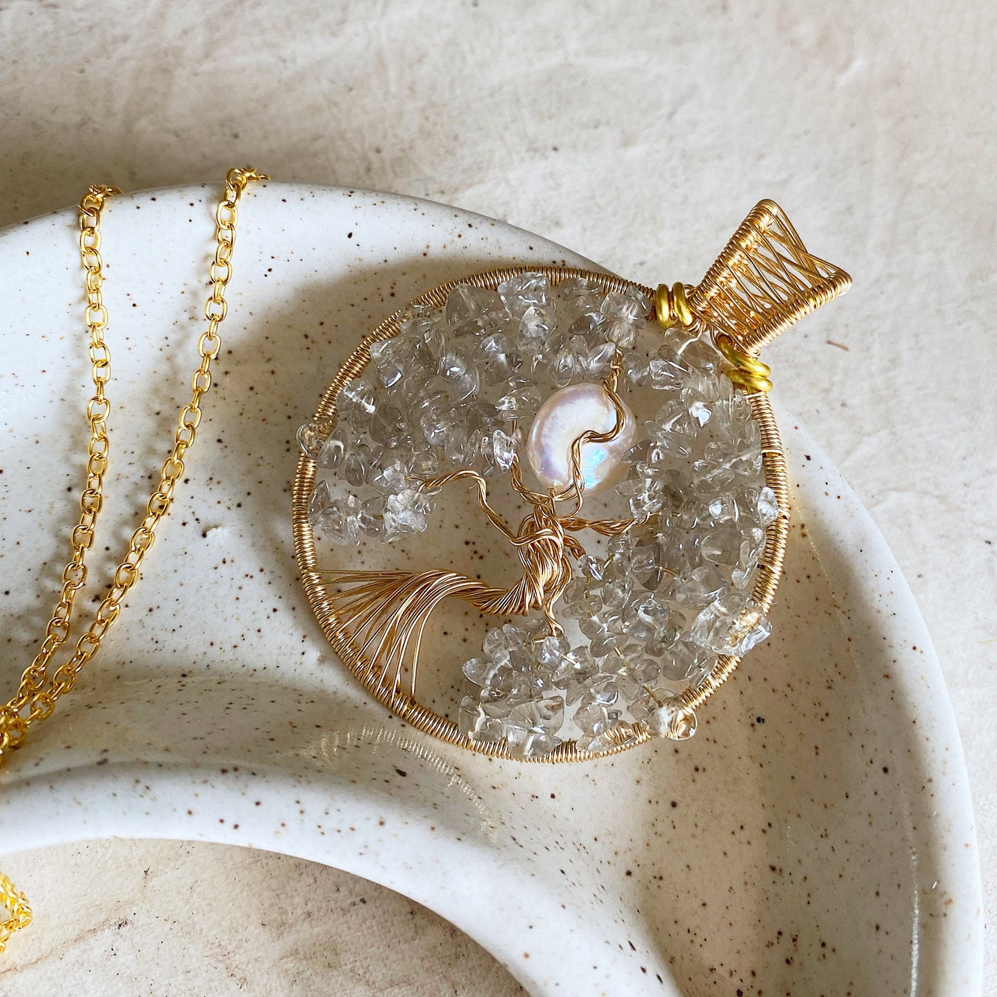 Smokey Quartz Full Moon Tree of Life Necklace