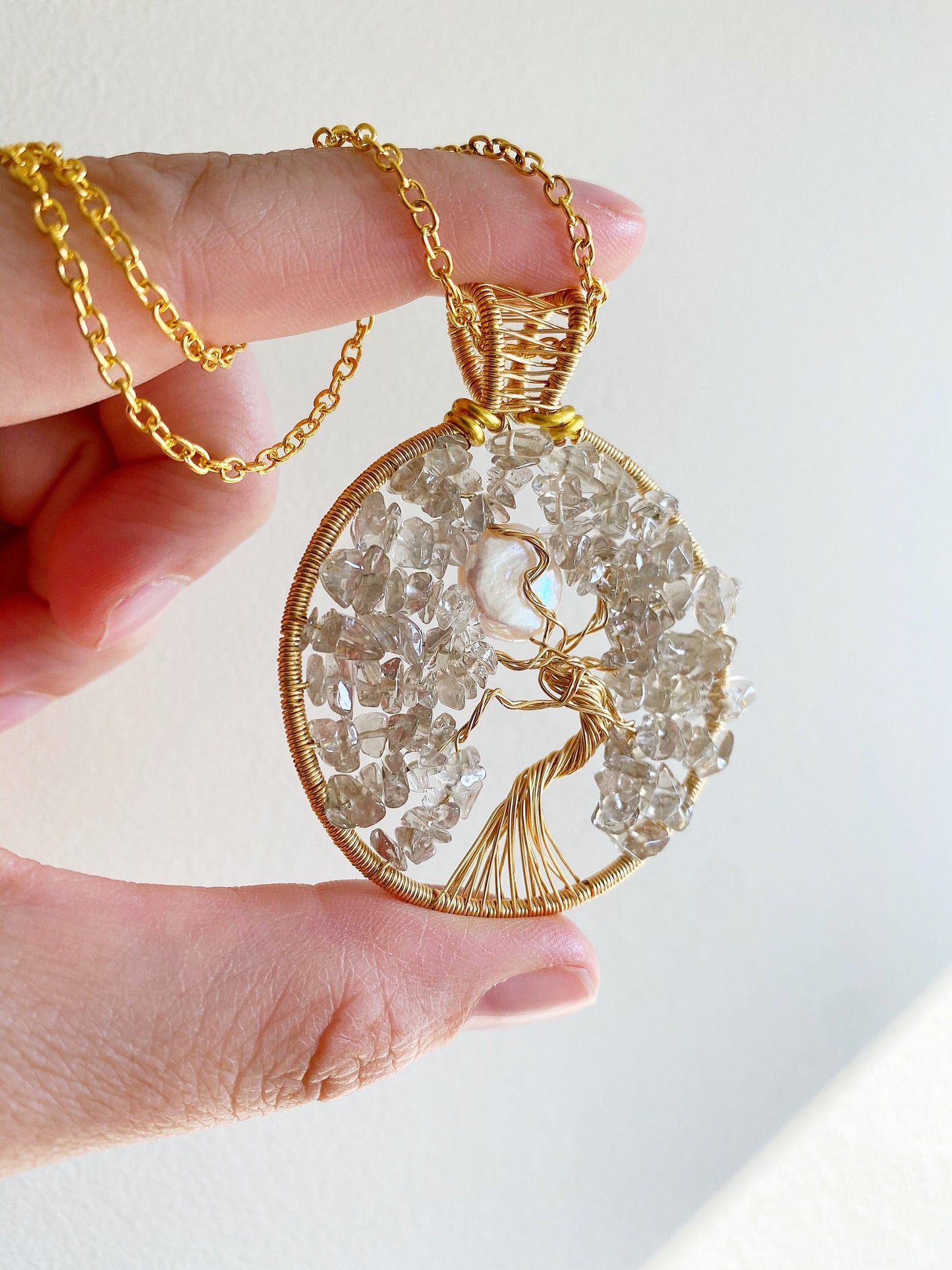 Smokey Quartz Full Moon Tree of Life Necklace