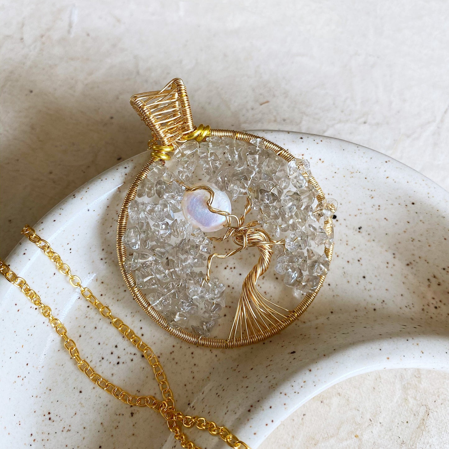 Smokey Quartz Full Moon Tree of Life Necklace