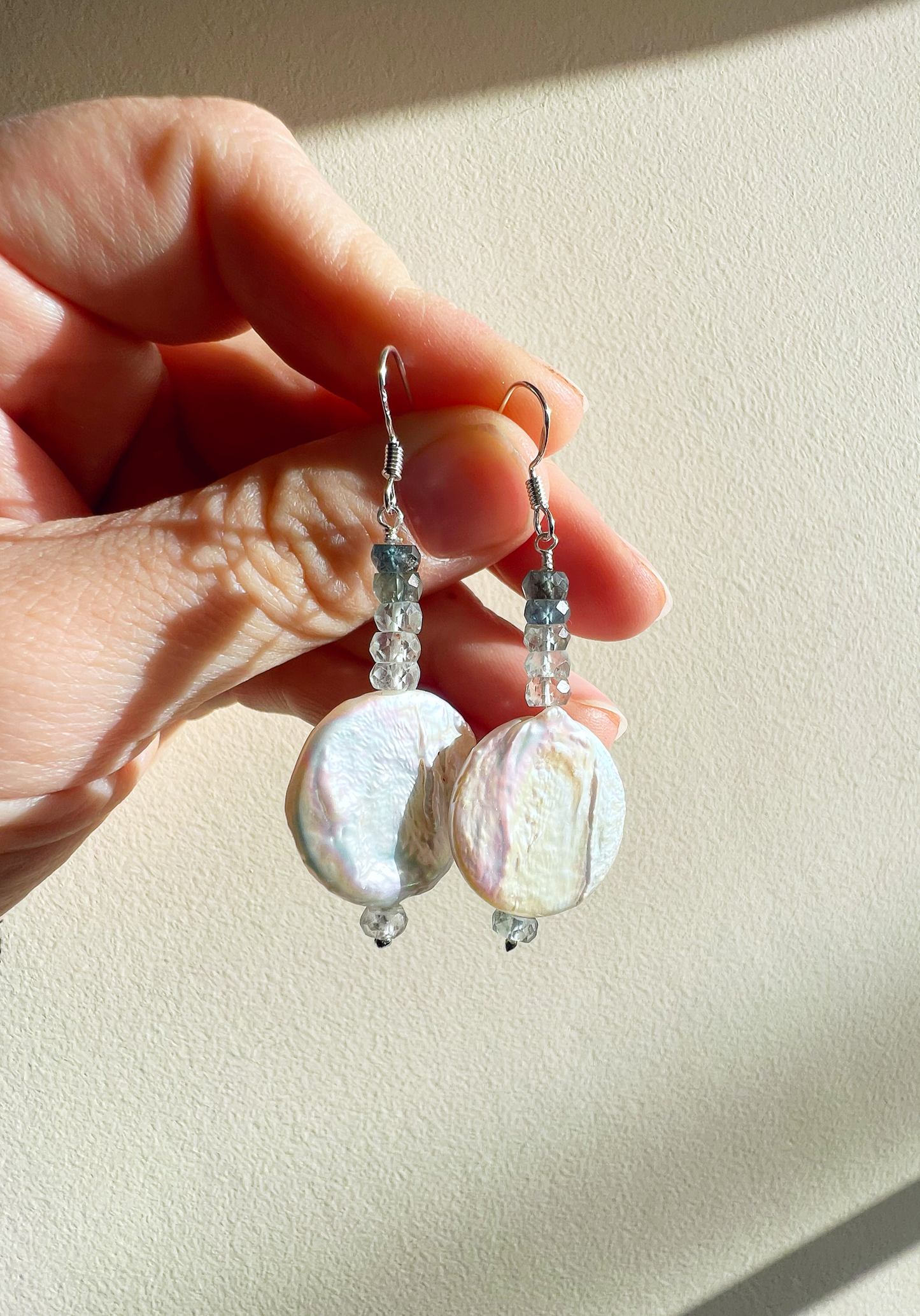 Pearl and Moss Aquamarine Earrings in silver