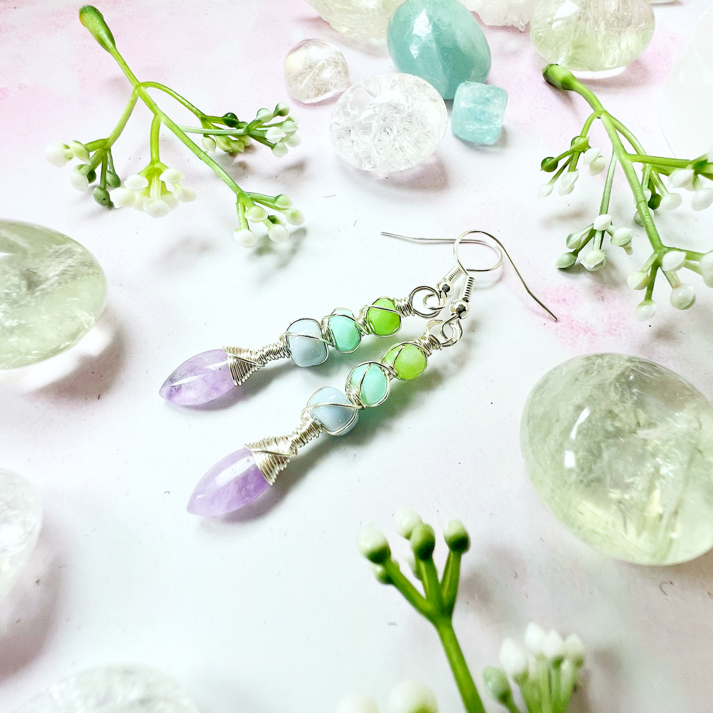 Twisted kisses earrings - Lavender amethyst and mixed opals