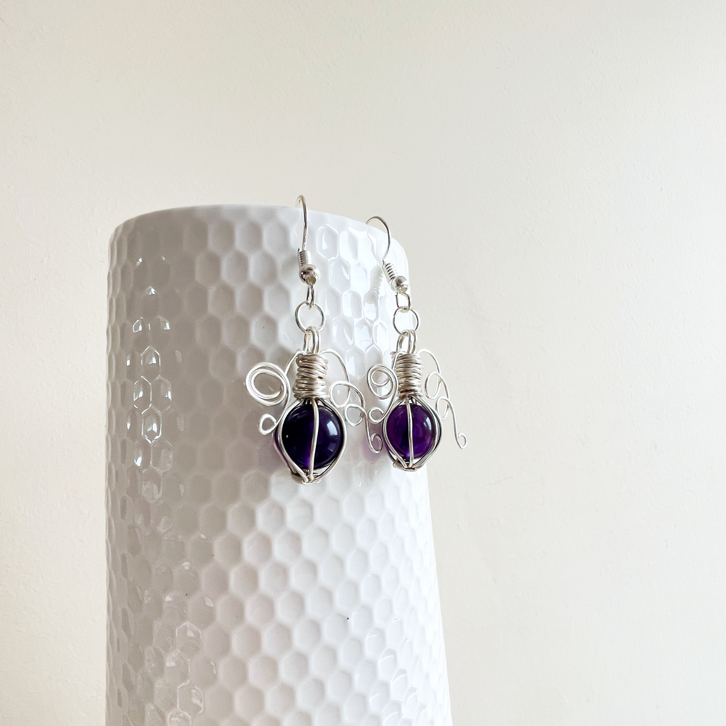 Amethyst pumpkin earrings in silver