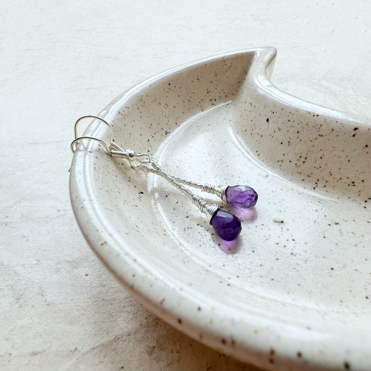 Amethyst Elegant Drop Silver Earrings