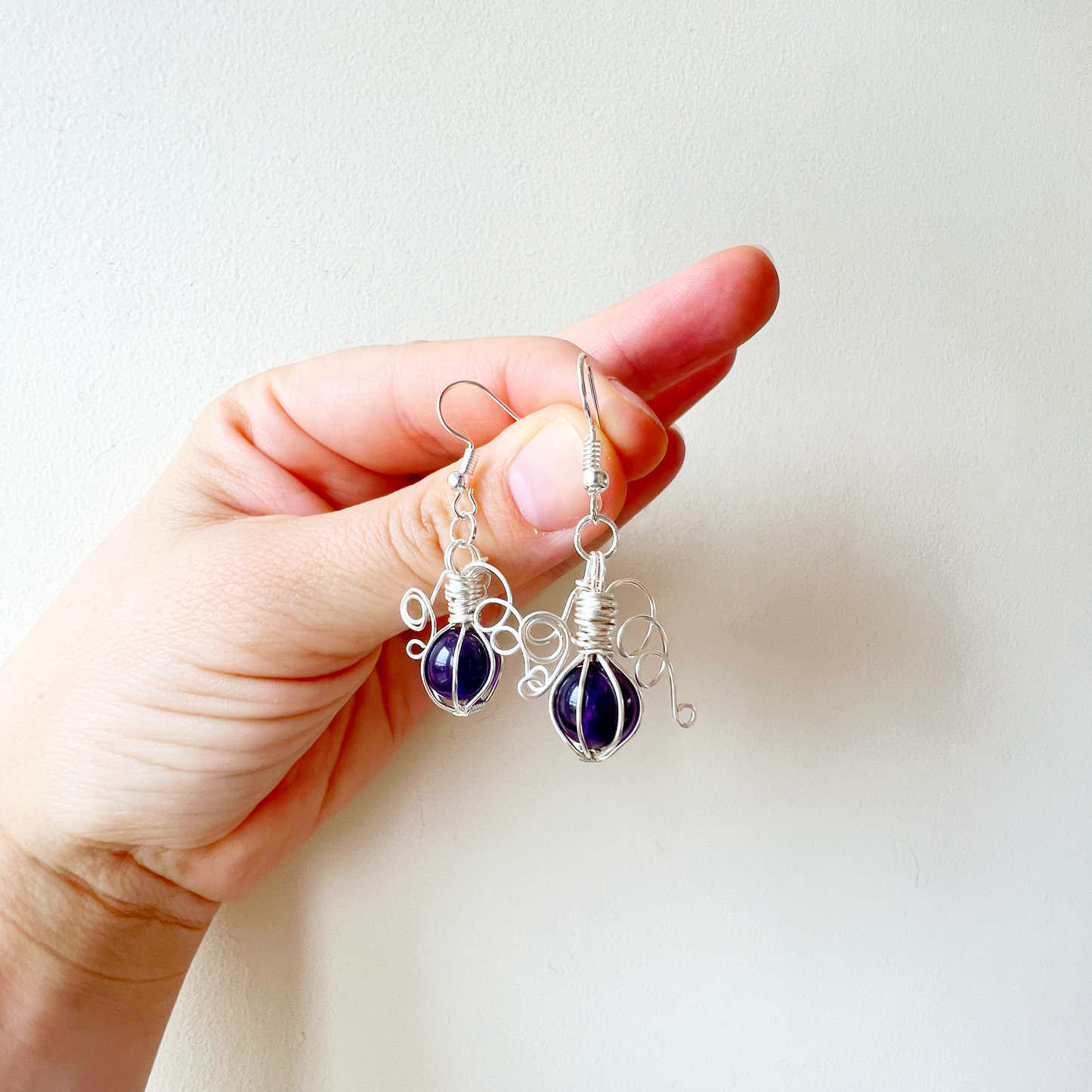 Amethyst pumpkin earrings in silver