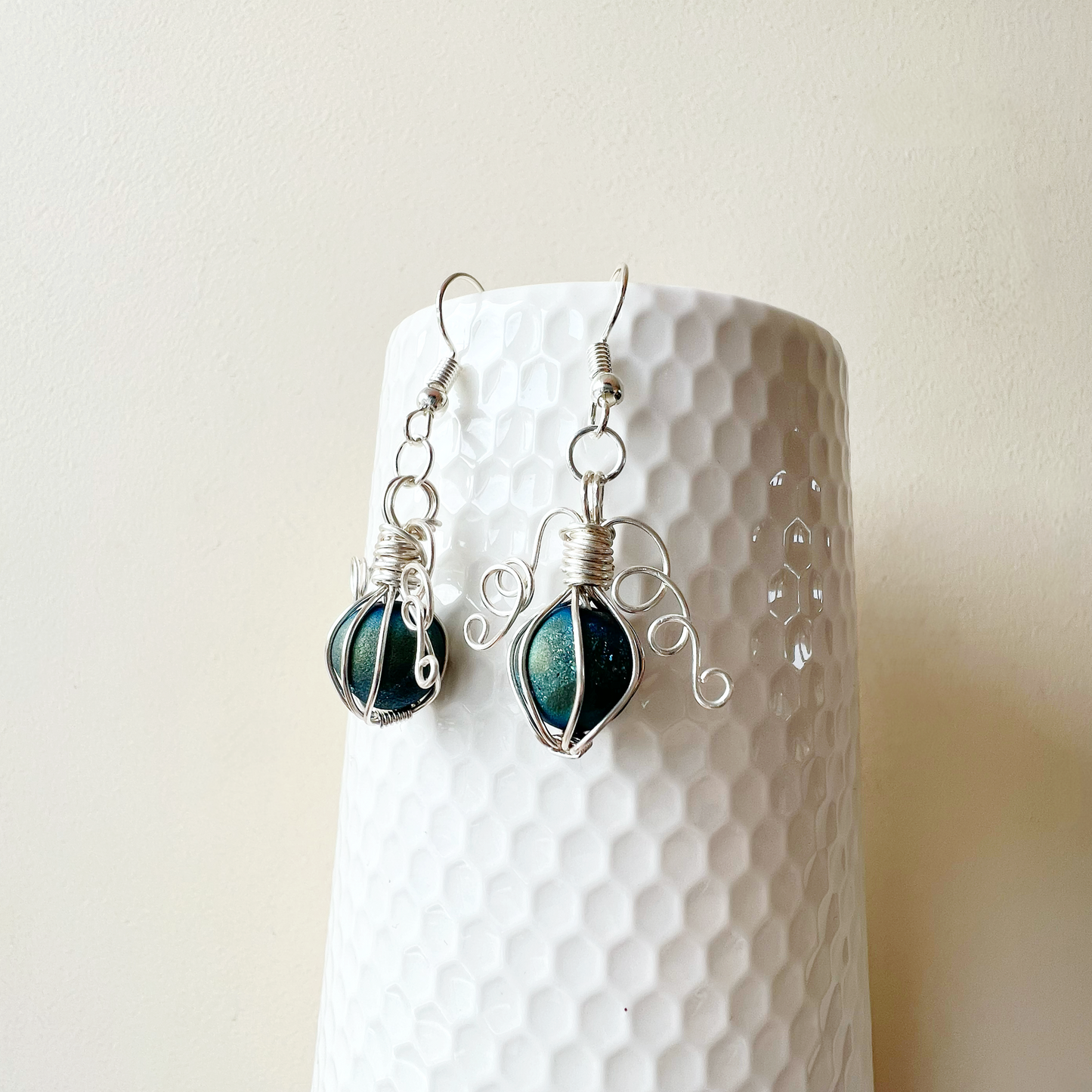 Blue/Green Druzy pumpkin earrings in silver