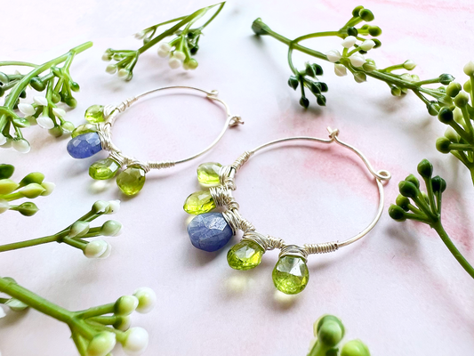 Tanzanite and peridot hoop earrings