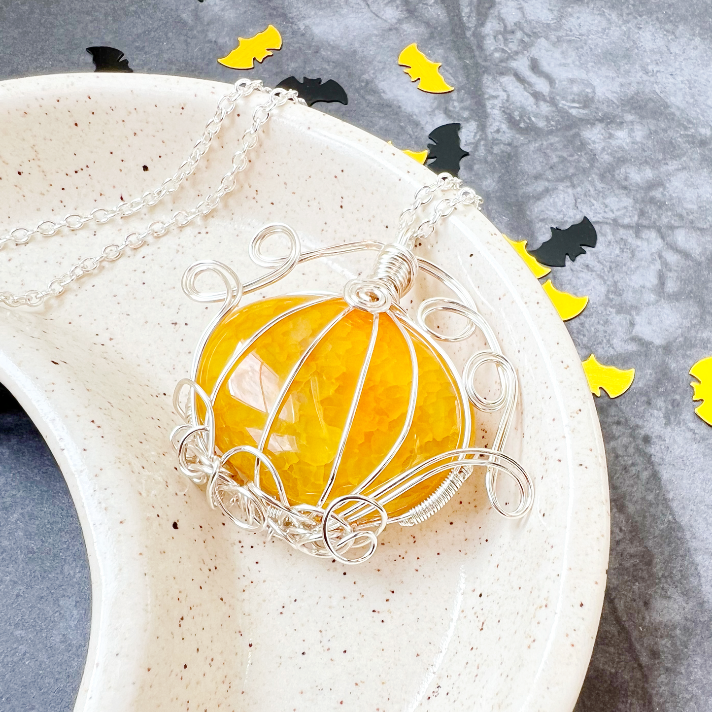 Yellow agate pumpkin necklace