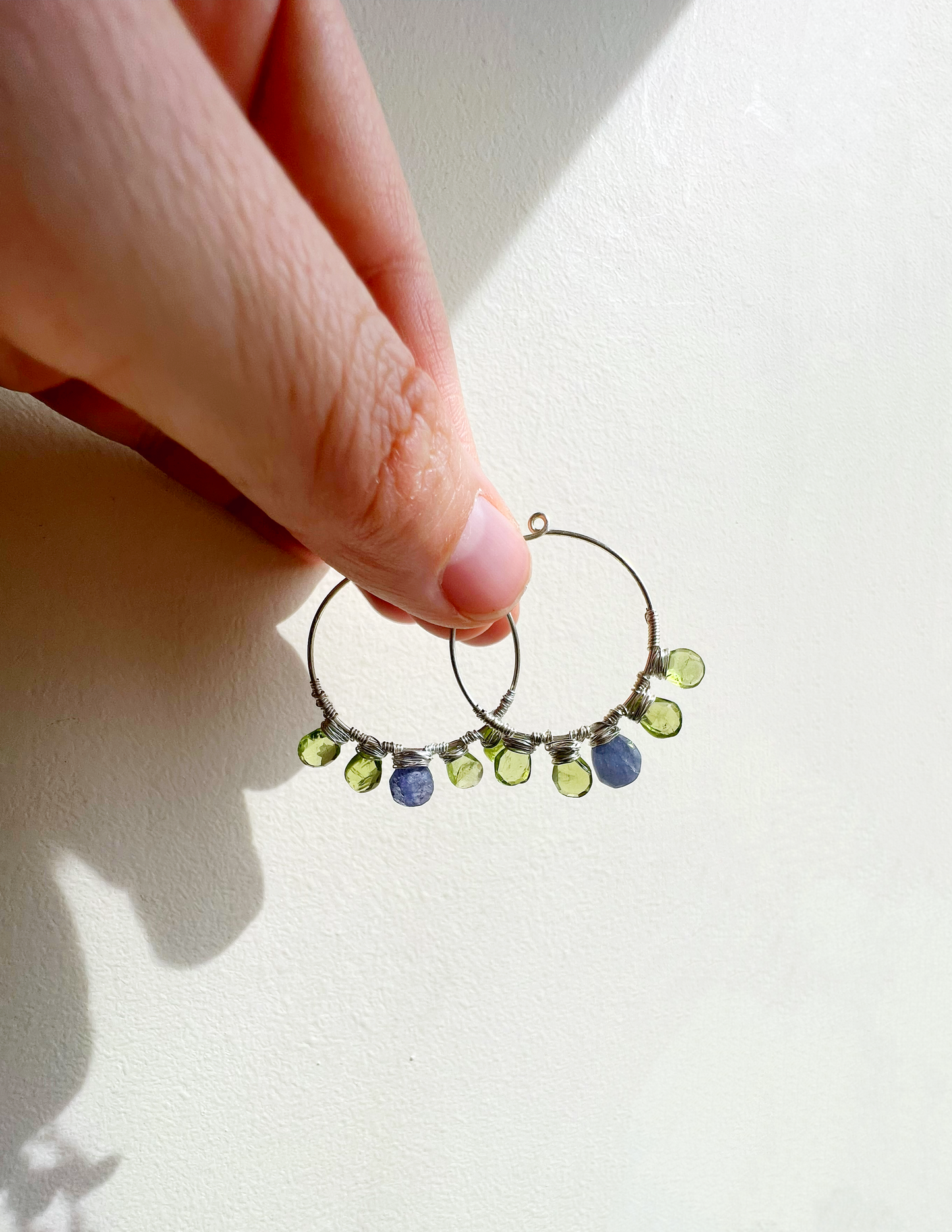 Tanzanite and peridot hoop earrings