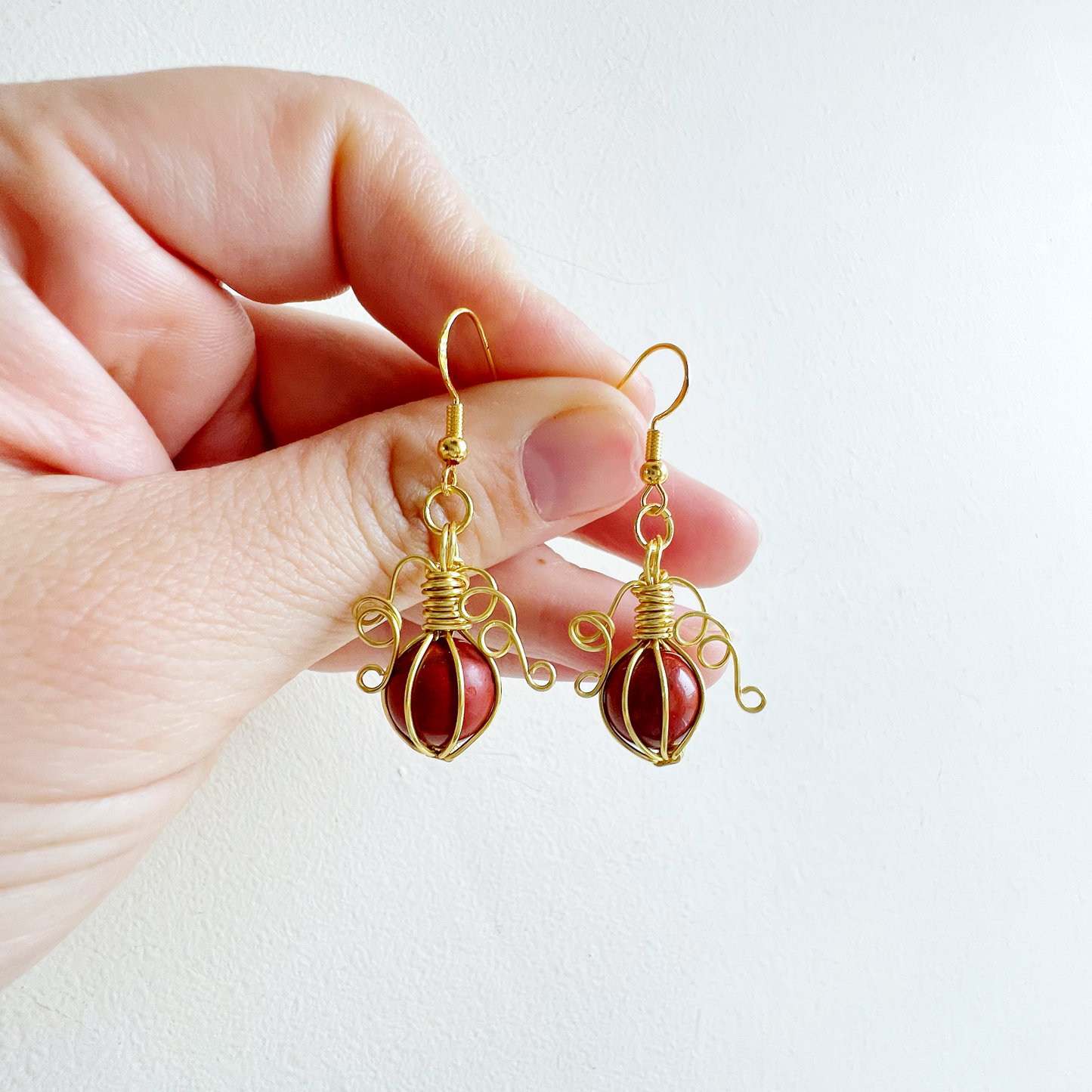 Poppy Jasper pumpkin earrings in gold