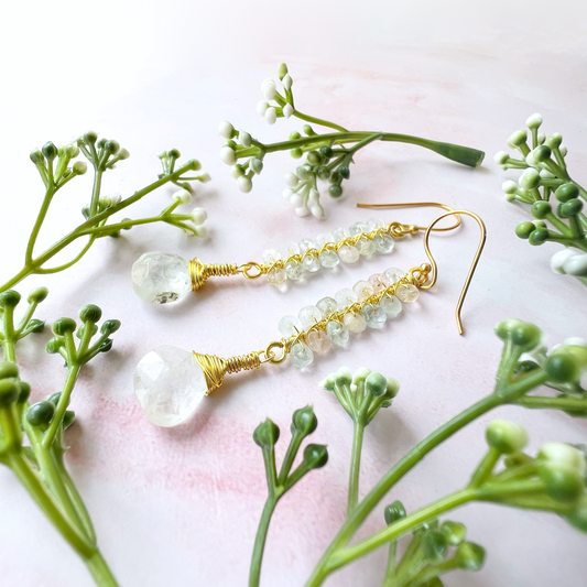 Beryl crystal earrings with aquamarine and morganite
