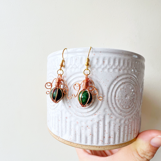Ruby in zoisite pumpkin earrings in copper