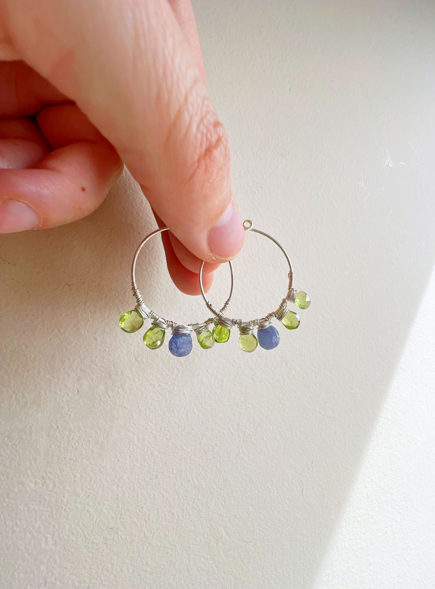 Tanzanite and peridot hoop earrings