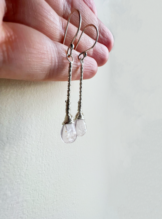 Rose Quartz Elegant Drop Silver Earrings
