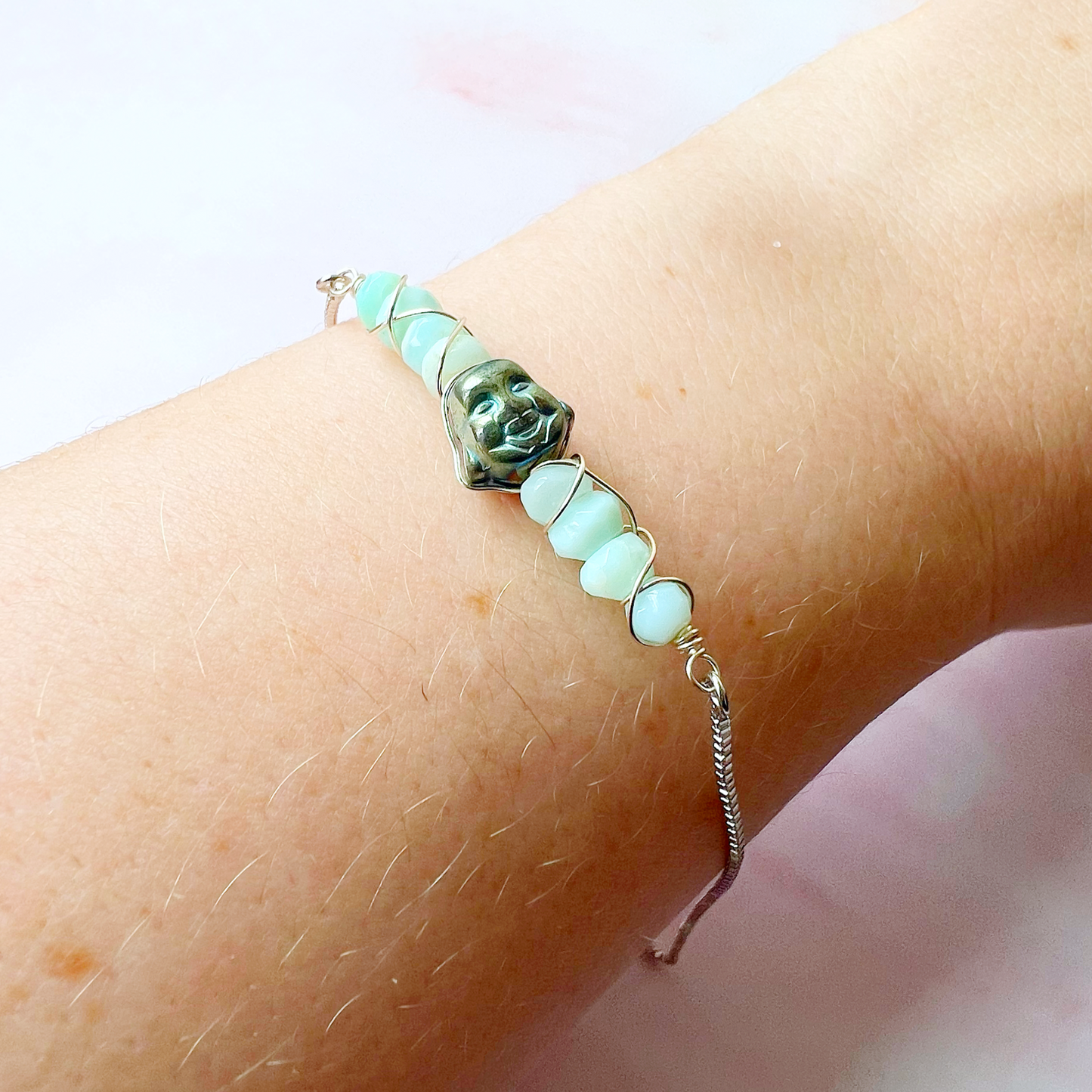 SILVER - Peruvian Opal Customisable bracelets - adjustable